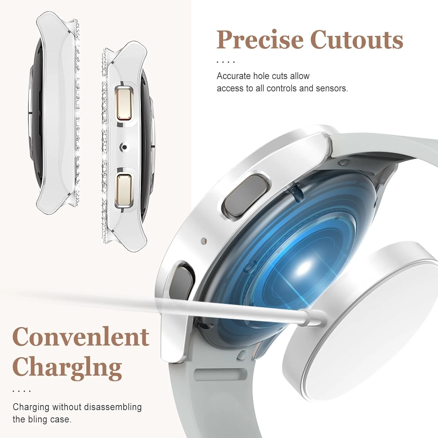 قاب نگین دار برای ساعت سامسونگ گلکسی واچ 7 سایز 40mm 44mm زنانه، قاب محافظ سخت PC با روکش الماس بدلیجات کریستالی براق، ضربه گیر ضد ضربه برای لوازم جانبی کاور ساعت سامسونگ گلکسی واچ 7 سایز 40 44 میلی متر