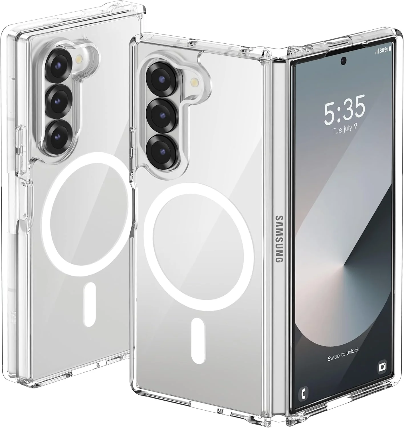 قاب محافظ شفاف مغناطیسی گوشی سامسونگ گلکسی زد فولد 6، مقاوم در برابر سقوط، ضد زردی، ضربه گیر و محافظ