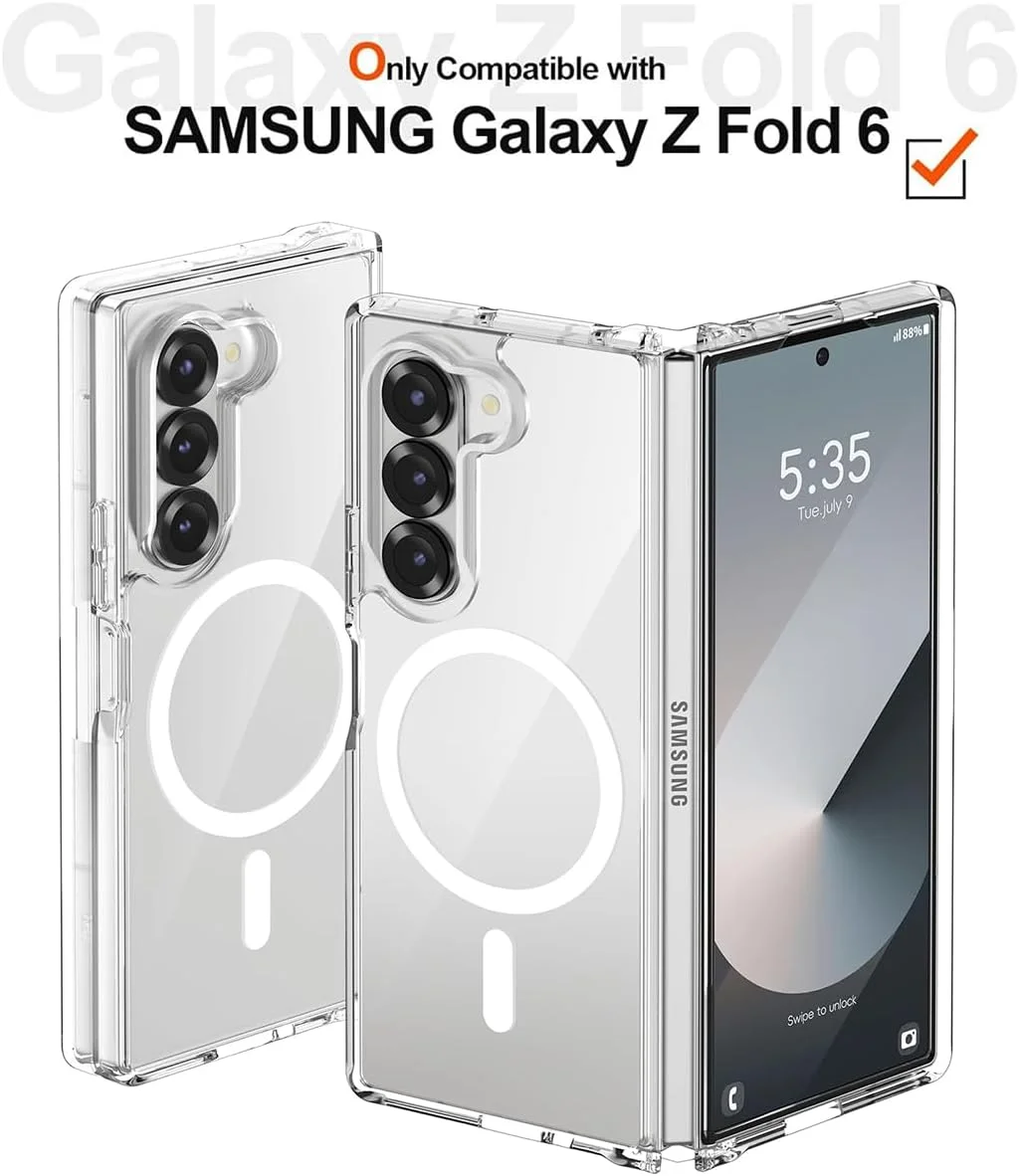 قاب محافظ شفاف مغناطیسی گوشی سامسونگ گلکسی زد فولد 6، مقاوم در برابر سقوط، ضد زردی، ضربه گیر و محافظ