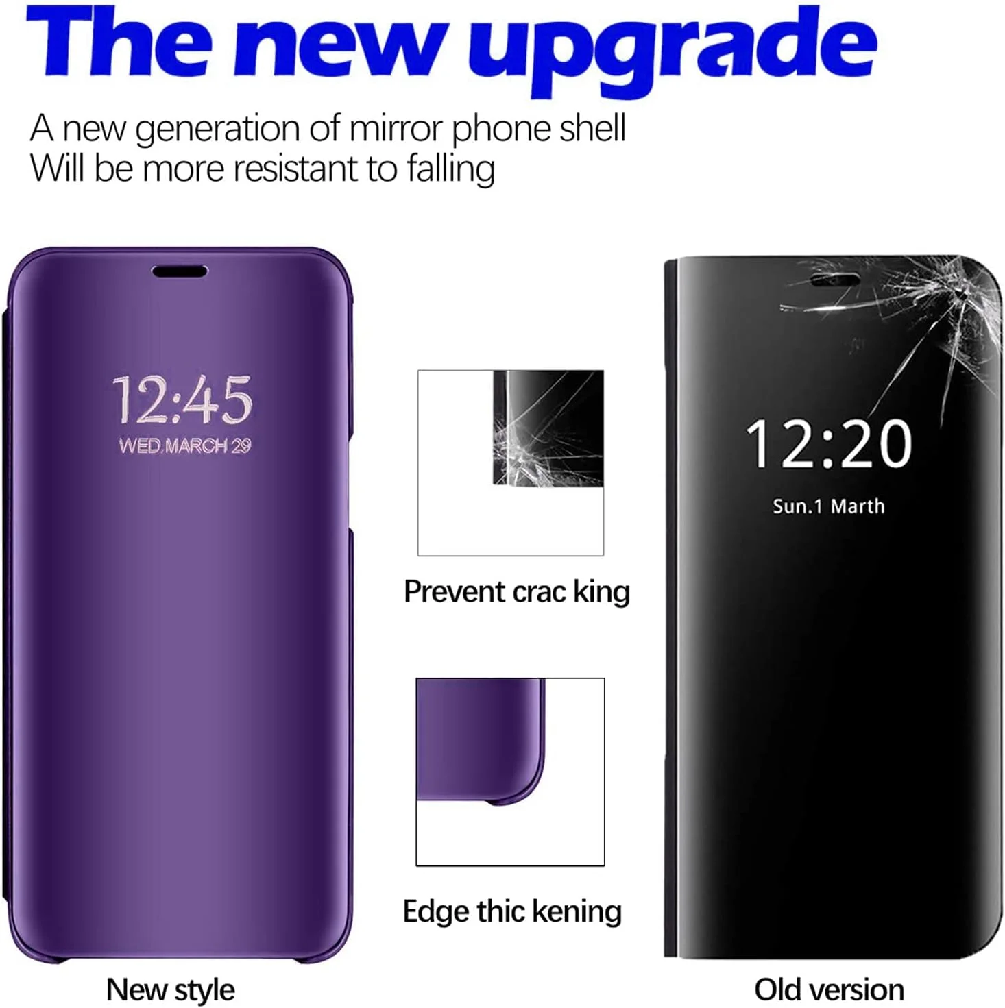 کاور محافظ گوشی سامسونگ گلکسی S9، کاور آینه‌ای تاشو با نمای شفاف، ضد ضربه، رنگ بنفش