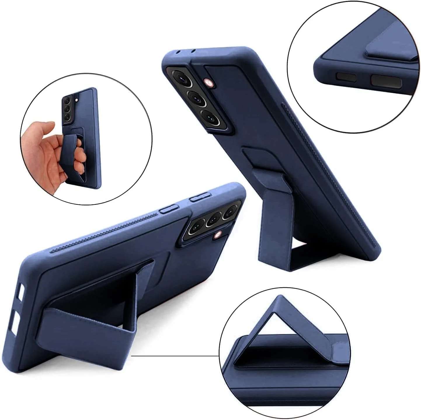قاب گوشی سامسونگ گلکسی اس 25 پلاس، کاور چند منظوره با نگهدارنده مغناطیسی، بند دستی، استند عمودی و افقی (آبی، سامسونگ گلکسی اس 25 پلاس)