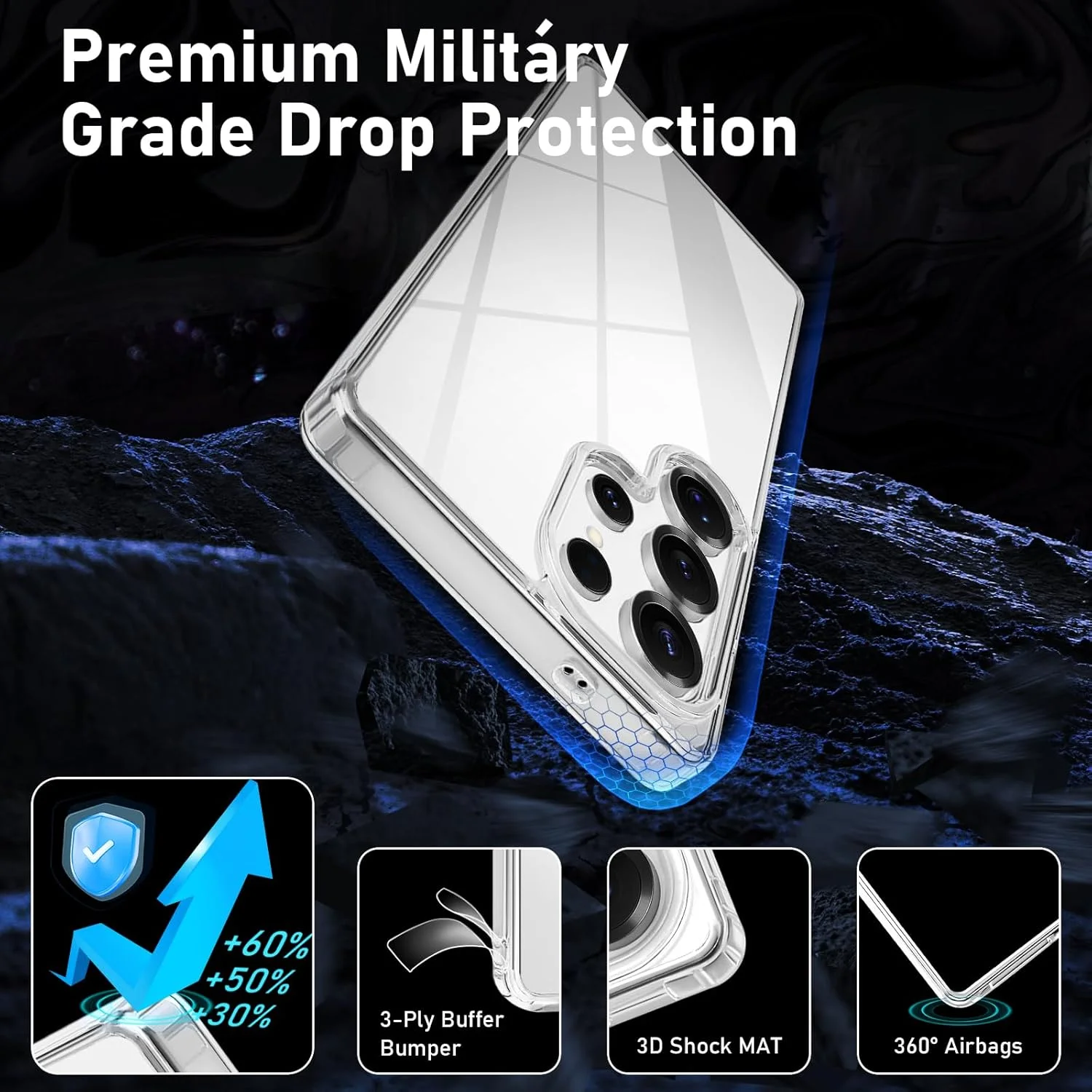 کاور شفاف برای گوشی سامسونگ گلکسی S25 Ultra، محافظت در برابر سقوط با استاندارد نظامی، ضد زردی، کاور موبایل - بامپر محافظ مقاوم در برابر ضربه، کاورهای شفاف