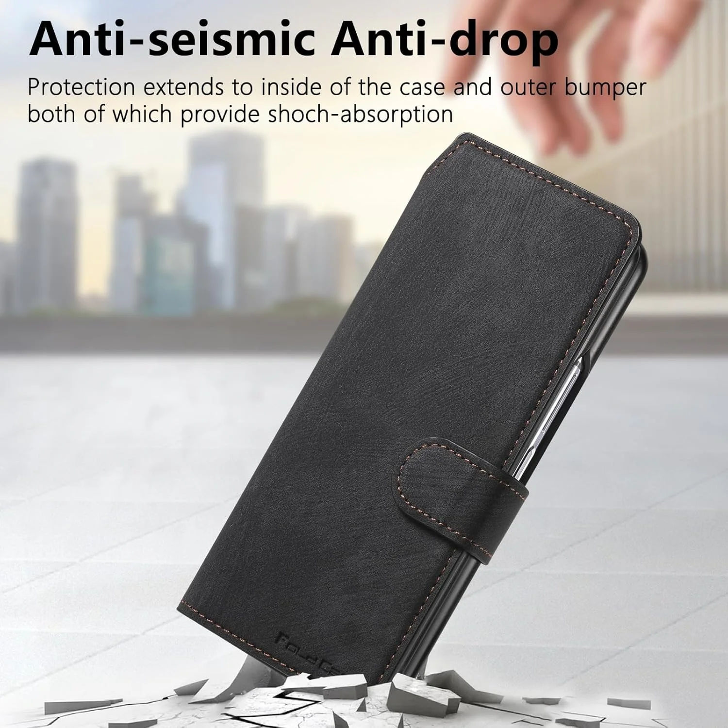 قاب گوشی سامسونگ گلکسی زد فولد 7 با کیف پول مغناطیسی، کاور چرمی PU با جای کارت جداشدنی، قاب محافظ گوشی طرح رترو - مشکی