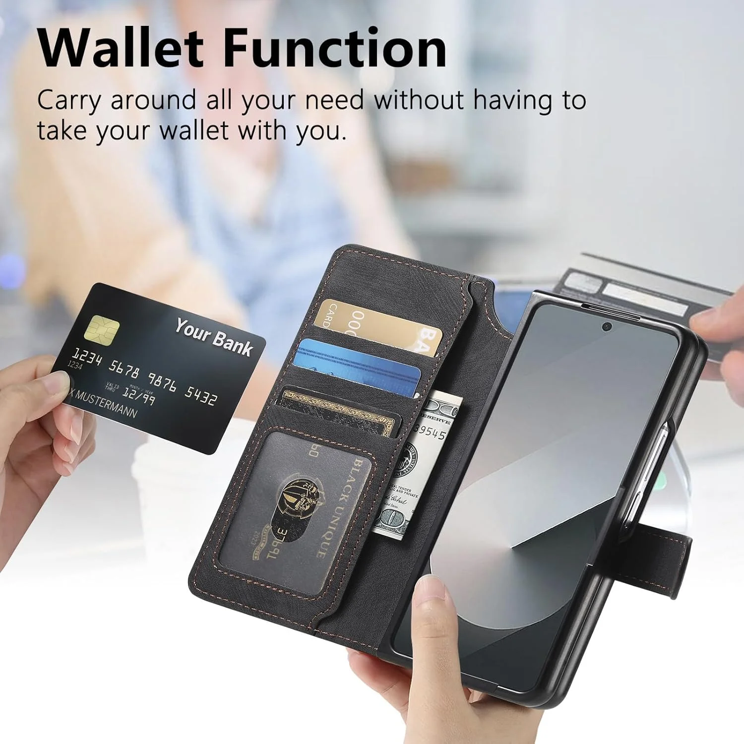 قاب گوشی سامسونگ گلکسی زد فولد 7 با کیف پول مغناطیسی، کاور چرمی PU با جای کارت جداشدنی، قاب محافظ گوشی طرح رترو - مشکی