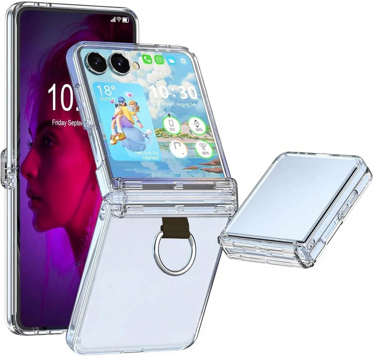 قاب محافظ شفاف گوشی سامسونگ گلکسی زد فلیپ 7 به همراه حلقه نگهدارنده، طراحی باریک و مقاوم در برابر زرد شدن