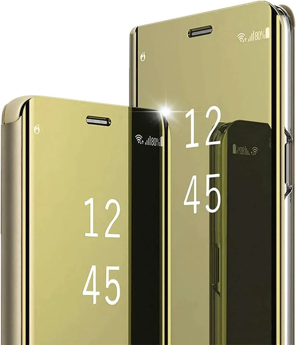 کاور محافظ گوشی سامسونگ گلکسی A52 5G، کاور آینه‌ای با روکش فلزی، محافظ شفاف و ضد ضربه برای سامسونگ گلکسی A52 5G، طلایی