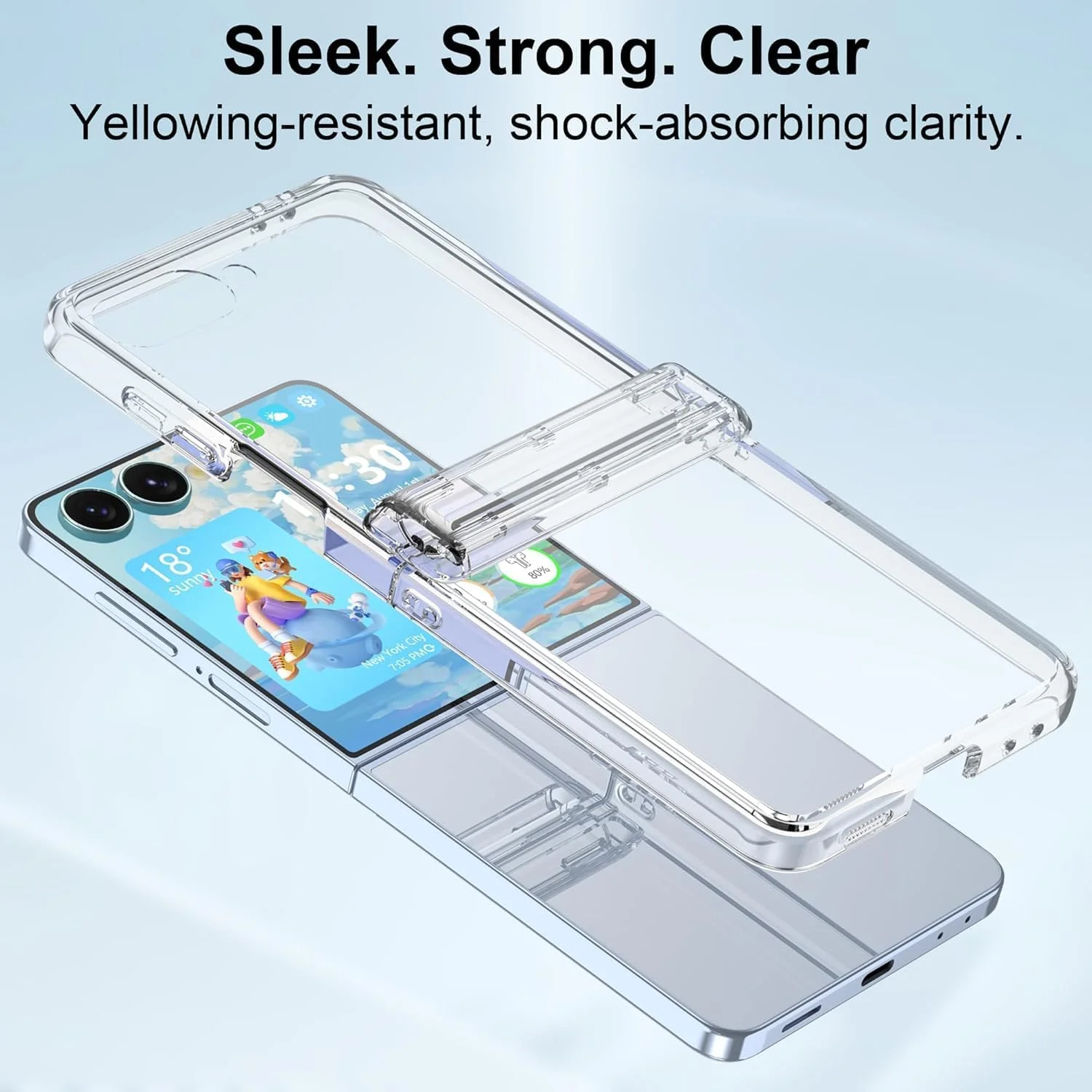 قاب محافظ شفاف گوشی سامسونگ گلکسی زد فلیپ 7 به همراه حلقه نگهدارنده، طراحی باریک و مقاوم در برابر زرد شدن