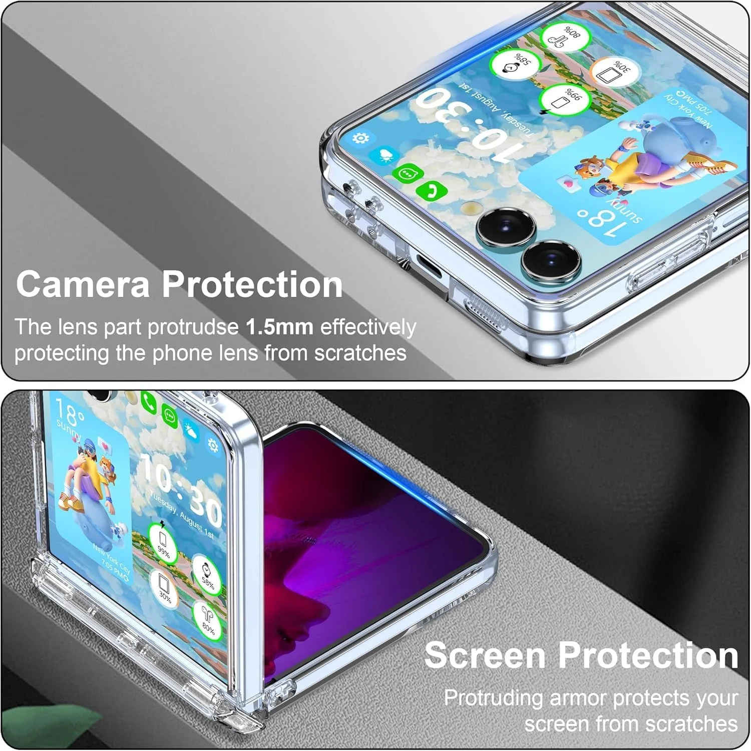 قاب محافظ شفاف گوشی سامسونگ گلکسی زد فلیپ 7 به همراه حلقه نگهدارنده، طراحی باریک و مقاوم در برابر زرد شدن