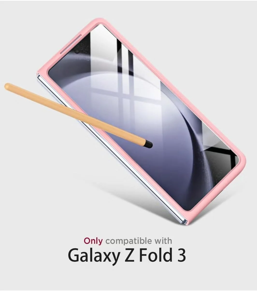 کاور محافظ گوشی سامسونگ گلکسی زد فولد 3 به همراه جای قلم و محافظ لولا، دارای محافظ صفحه نمایش داخلی (صورتی)