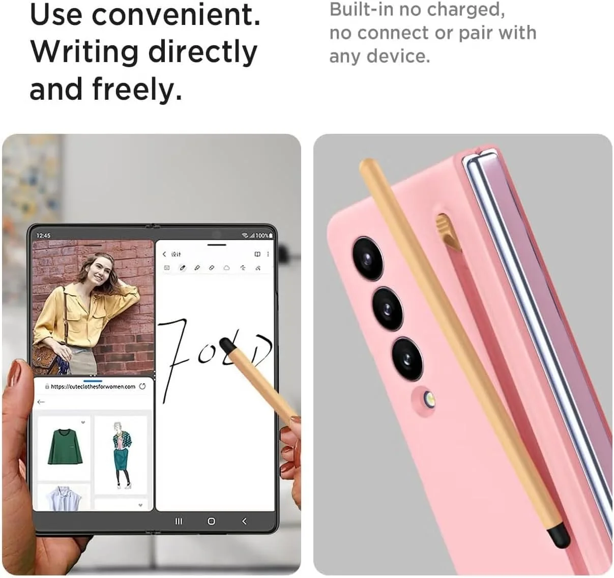 کاور محافظ گوشی سامسونگ گلکسی زد فولد 3 به همراه جای قلم و محافظ لولا، دارای محافظ صفحه نمایش داخلی (صورتی)