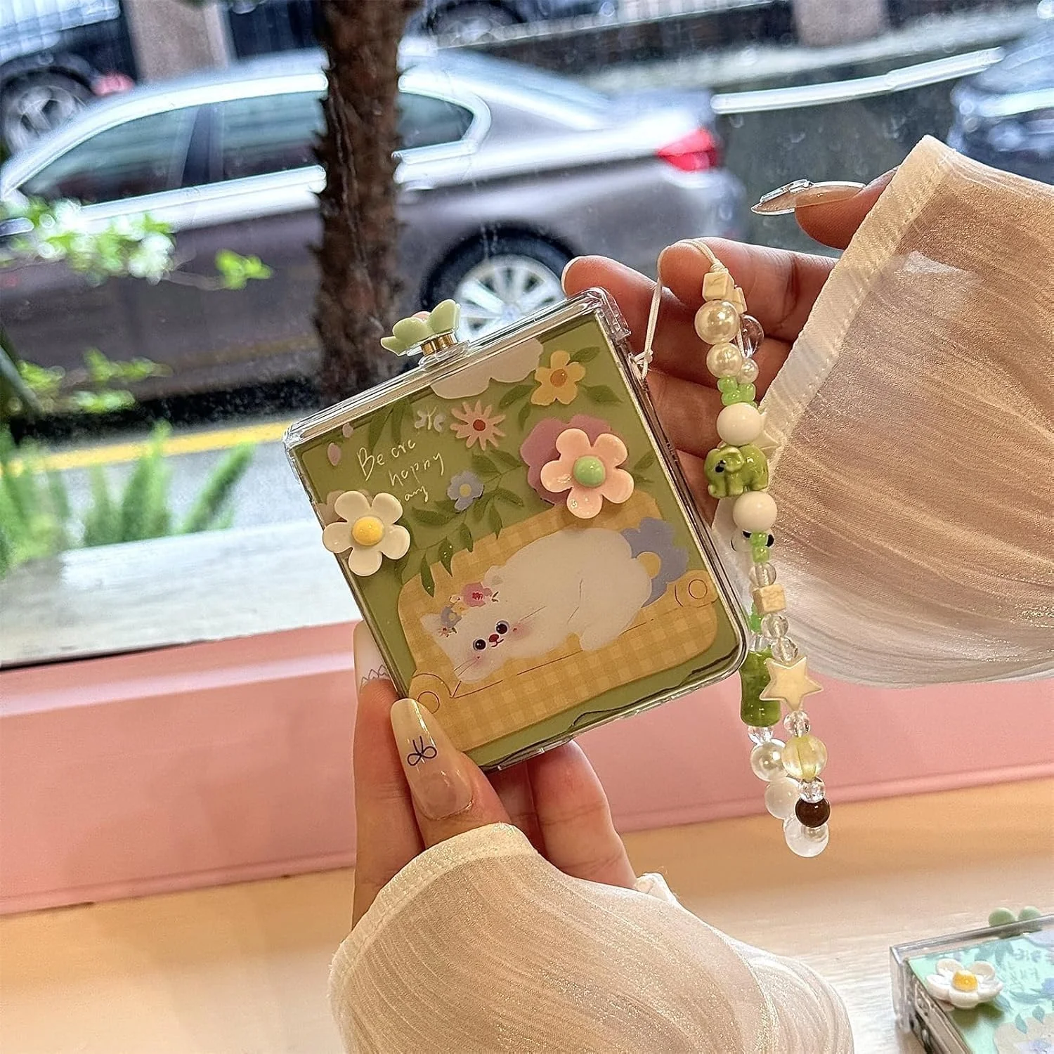 قاب محافظ گوشی سامسونگ گلکسی زد فلیپ 7 به همراه دستبند، طرح کارتونی بامزه گربه و خرگوش، کاور محافظ شفاف ضد ضربه، قاب گوشی طرح حیوانات خنده دار برای دختران و بانوان