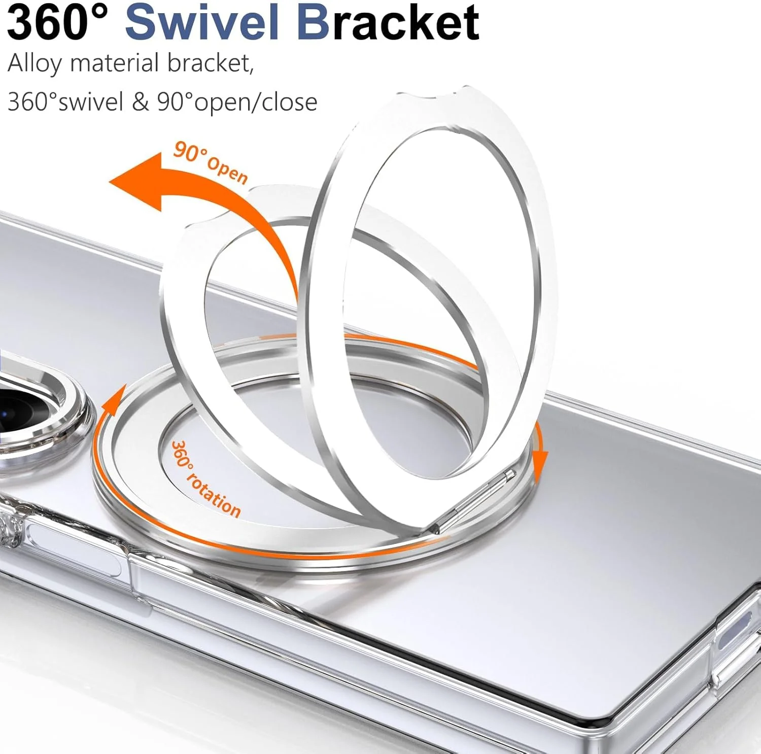 قاب گوشی سامسونگ گلکسی زد فولد 7 با پایه انگشتی چرخان، قاب مغناطیسی سازگار با شارژ بی‌سیم با محافظ صفحه نمایش و دوربین، قاب شفاف باریک با پایه (نقره‌ای)