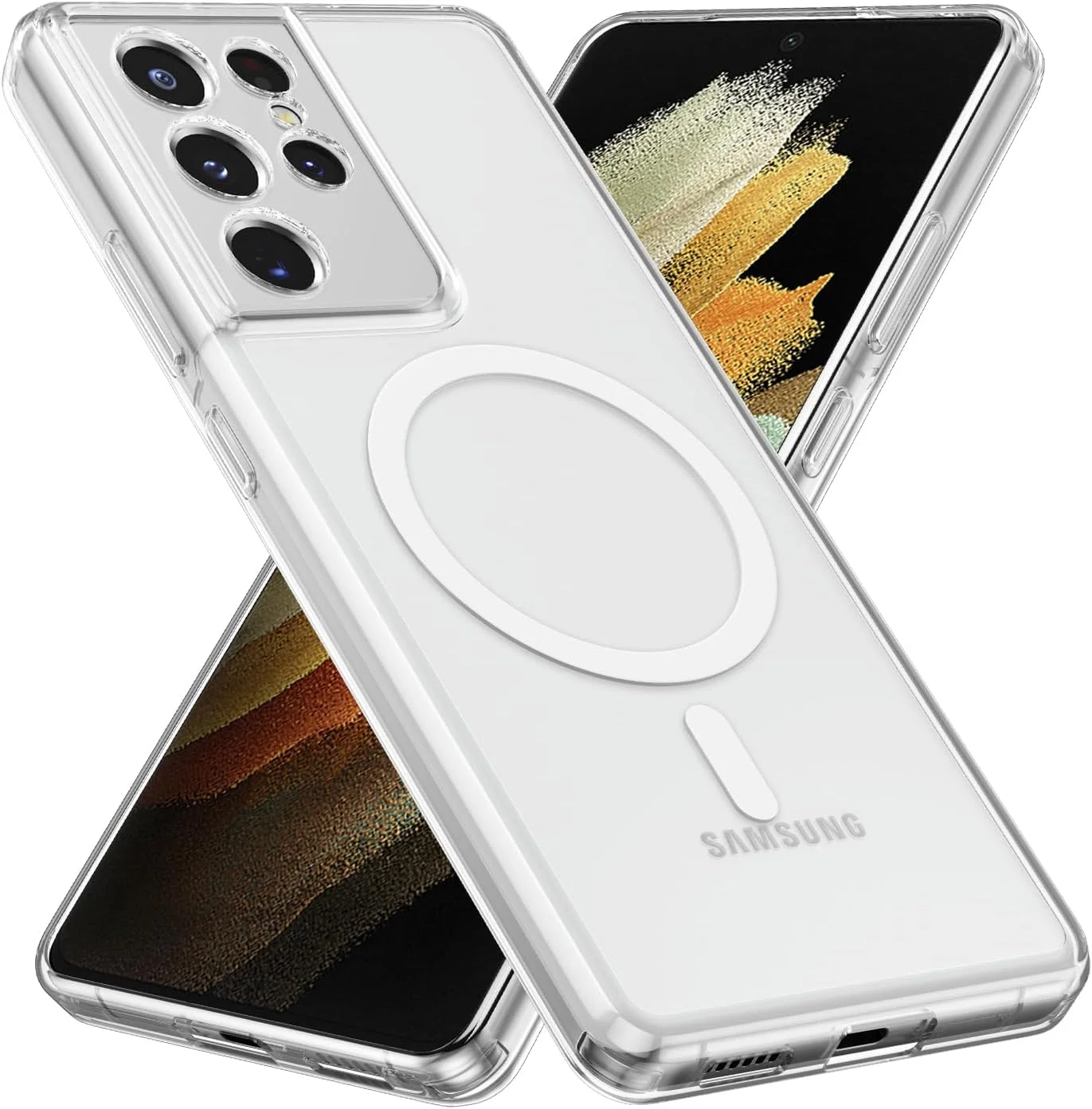 کاور محافظ گوشی موبایل رالیوو مناسب برای گوشی سامسونگ گلکسی S21 Ultra 5G، کاور شفاف کریستالی مجهز به آهنربا سازگار با MagSafe، ضد ضربه، محافظت نظامی، کاور بامپر گوشی برای سامسونگ S21 Ultra