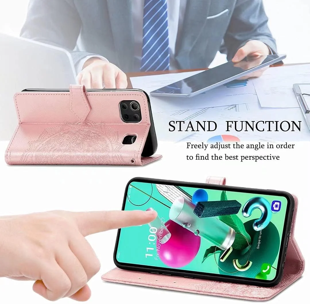 کاور گوشی سامسونگ گلکسی S24 Ultra، دارای جای کارت، پایه نگهدارنده، TPU + چرم PU، کاور تاشو برای سامسونگ گلکسی S24 Ultra (رزگلد)