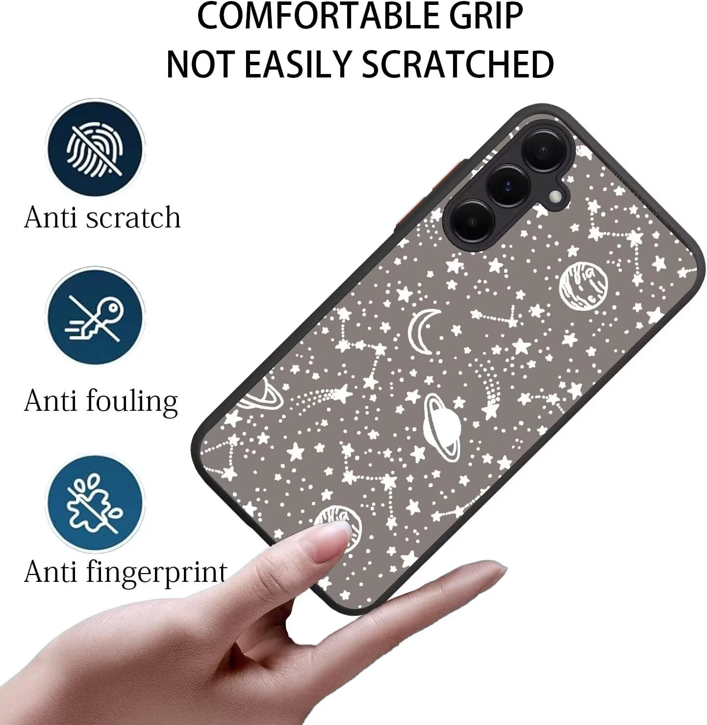 قاب گوشی برای سامسونگ گلکسی A25 5G، قاب محافظ سیلیکونی نرم و ضد ضربه، پوشش پشتی مات و نیمه شفاف ضد خش PC، محافظت کامل از دوربین، طرح آسمان پر ستاره سه بعدی