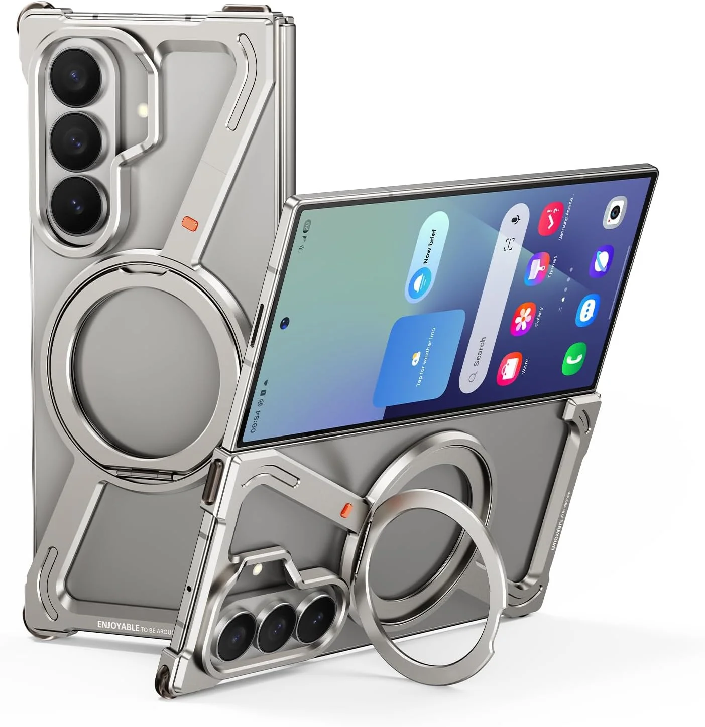 قاب گوشی مینیمالیستی برای سامسونگ گلکسی زد فولد 7، طراحی بدون فریم فلزی آلومینیومی با پایه چرخش 360 درجه، محافظ ضد ضربه سازگار با Mag-Safe (تیتانیوم طبیعی)