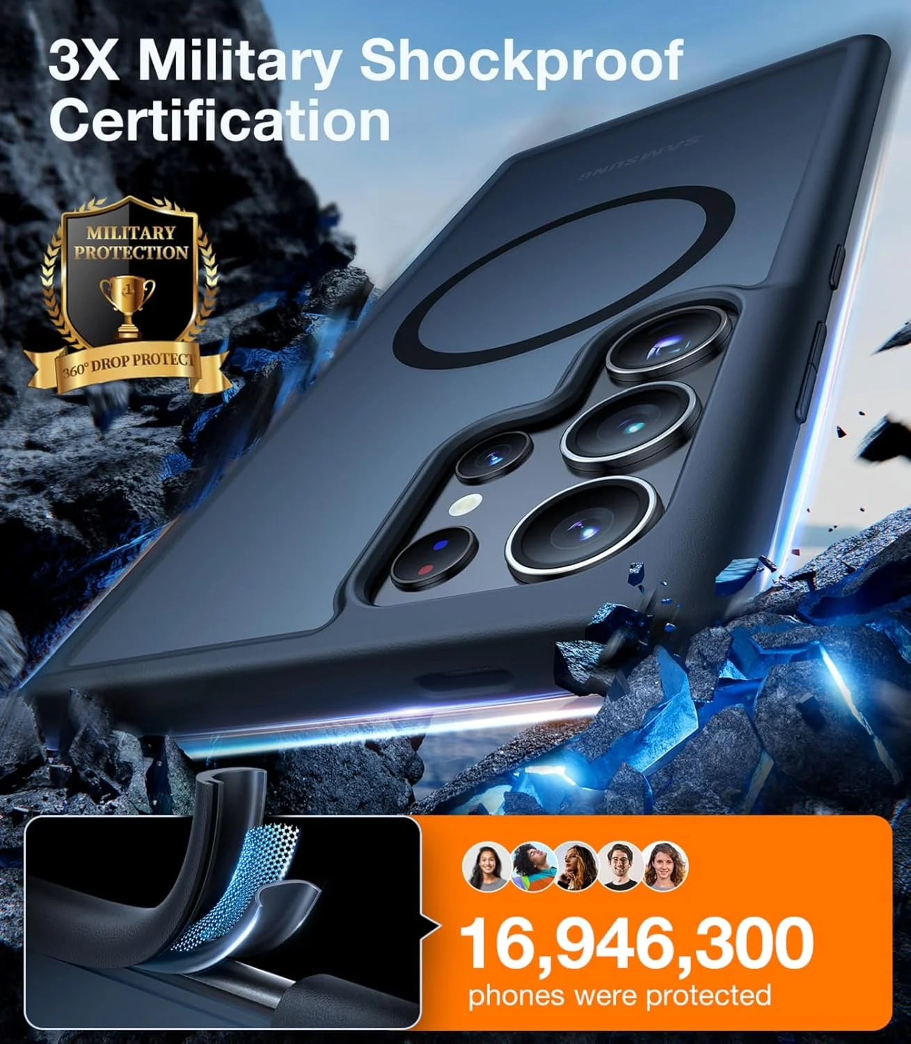 کاور محافظ آهنربایی ضد ضربه TORRAS برای گوشی سامسونگ گلکسی S24 Ultra، قدرت 18N، تست شده در سقوط از ارتفاع 3.6 متری، کاور محافظ باریک برای S24 Ultra، مشکی