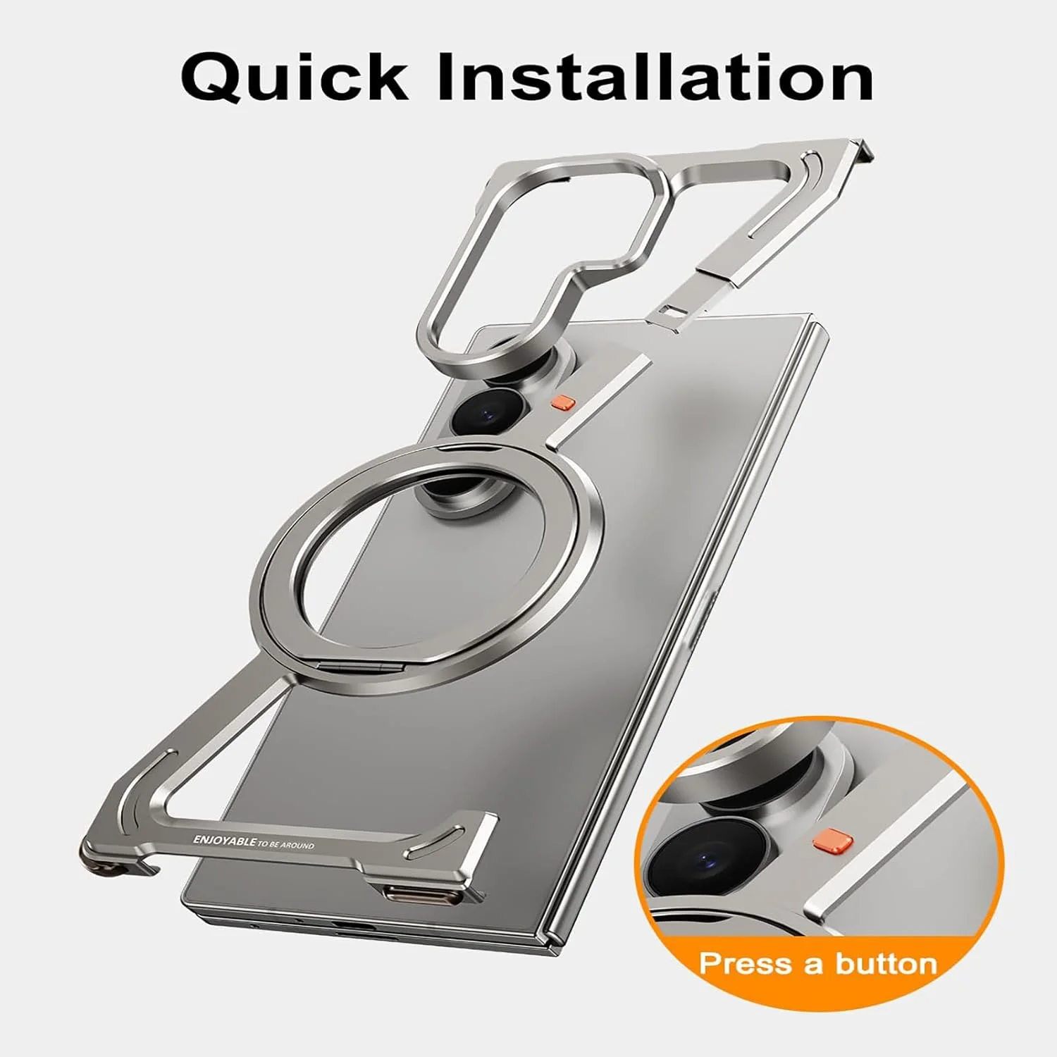 قاب گوشی مینیمالیستی برای سامسونگ گلکسی زد فولد 7، طراحی بدون فریم فلزی آلومینیومی با پایه چرخش 360 درجه، محافظ ضد ضربه سازگار با Mag-Safe (تیتانیوم طبیعی)