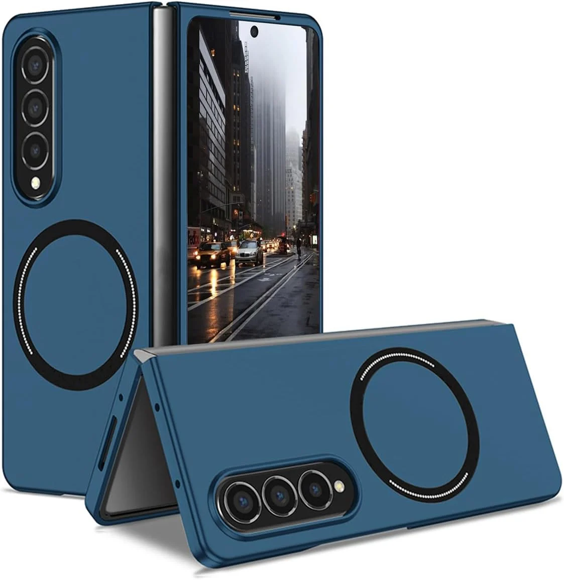 قاب محافظ مغناطیسی برای گوشی سامسونگ گلکسی زد فولد 6، شارژ بی‌سیم، ضد ضربه، ضد خش، باریک (آبی، زد فولد 6)