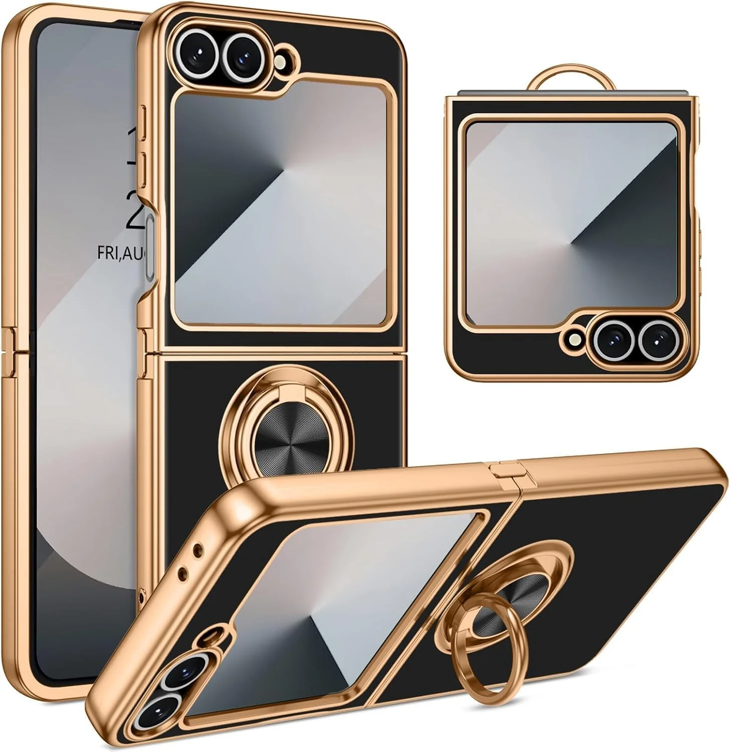 قاب گوشی سامسونگ گلکسی زد فلیپ 5 با حلقه نگهدارنده، پایه مغناطیسی و انعطاف پذیر، پوشش محافظ ضد ضربه 360 درجه مناسب فضای باز (مشکی، زد فلیپ 5)