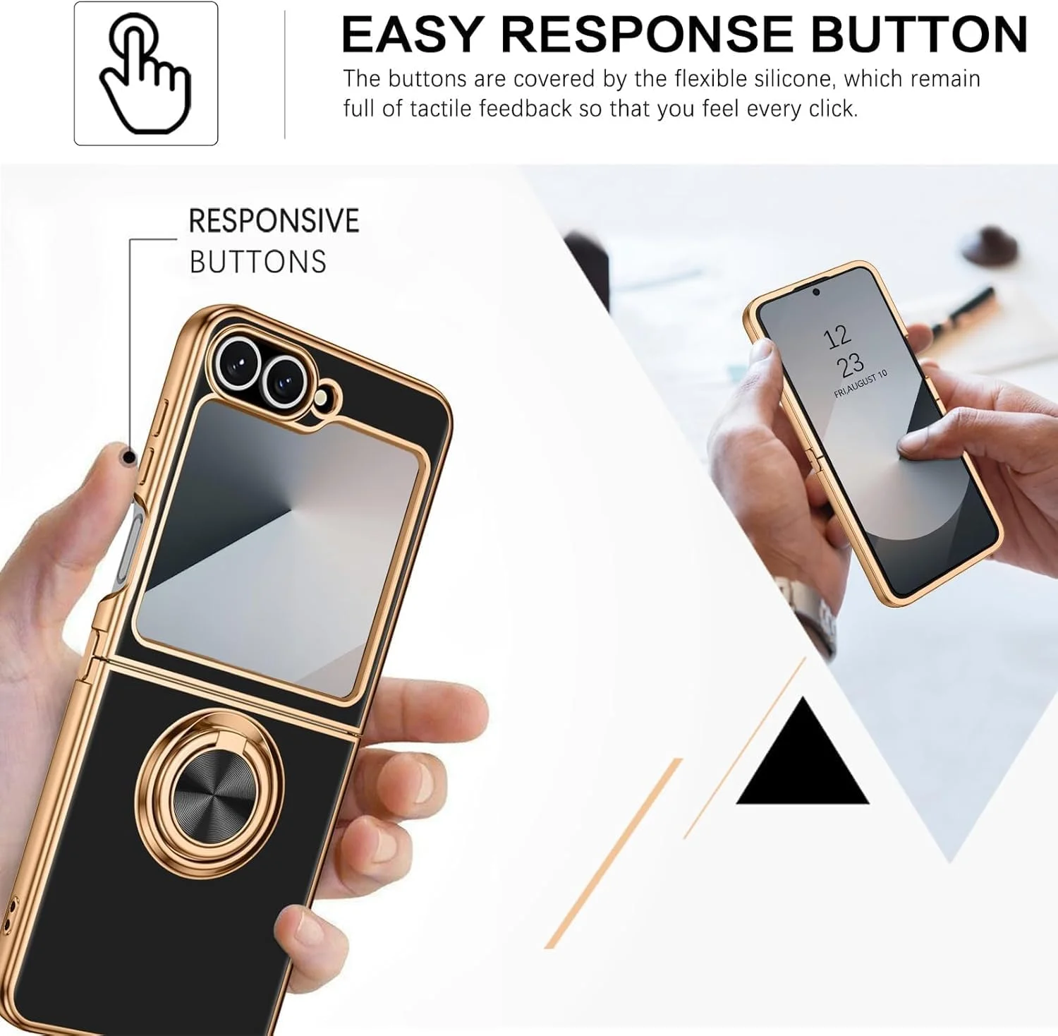 قاب گوشی سامسونگ گلکسی زد فلیپ 5 با حلقه نگهدارنده، پایه مغناطیسی و انعطاف پذیر، پوشش محافظ ضد ضربه 360 درجه مناسب فضای باز (مشکی، زد فلیپ 5)