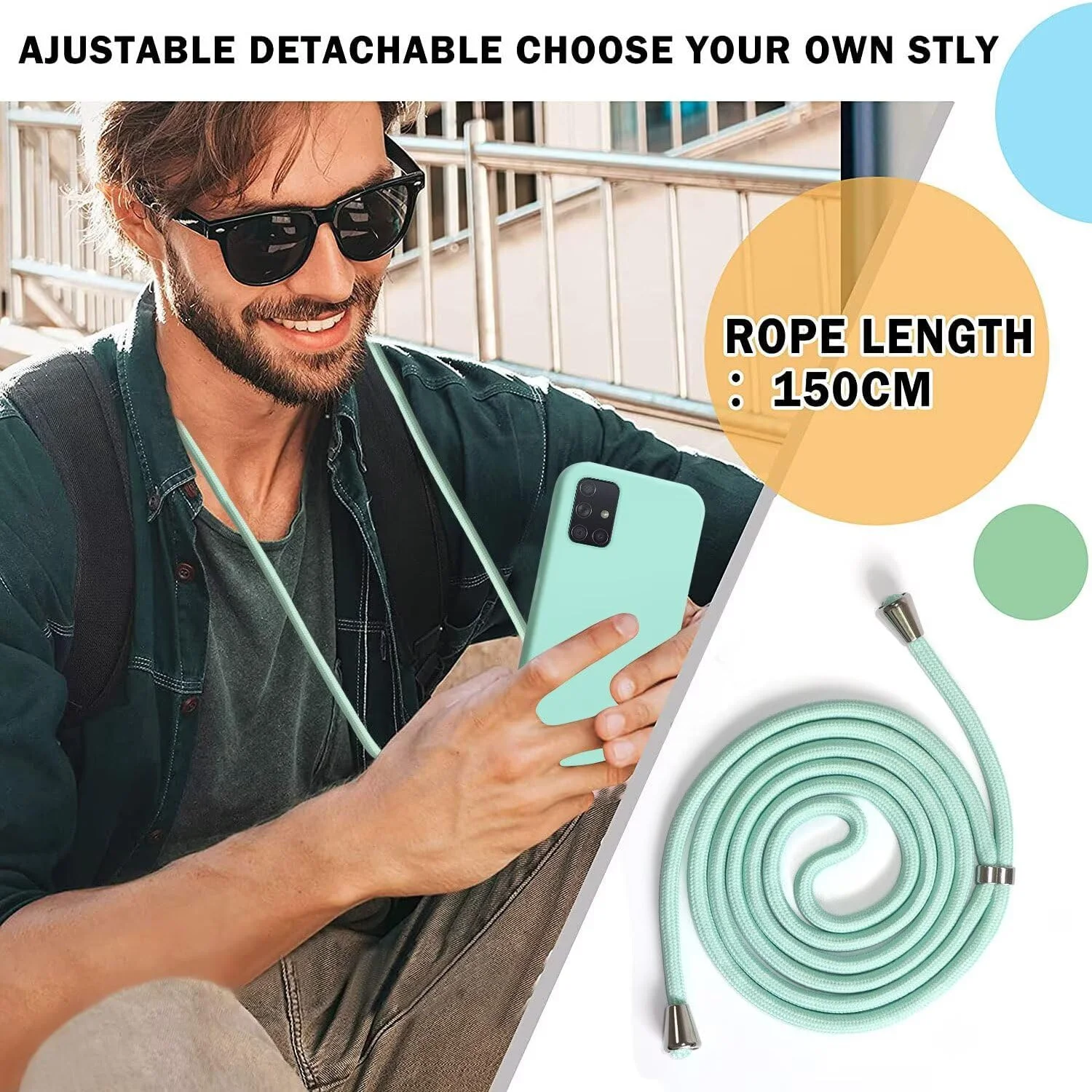 کاور بنددار برای گوشی سامسونگ گلکسی A51 4G، قاب آویز موبایل با بند قابل تنظیم، بند گردنی سیلیکونی TPU، سبز نعنایی