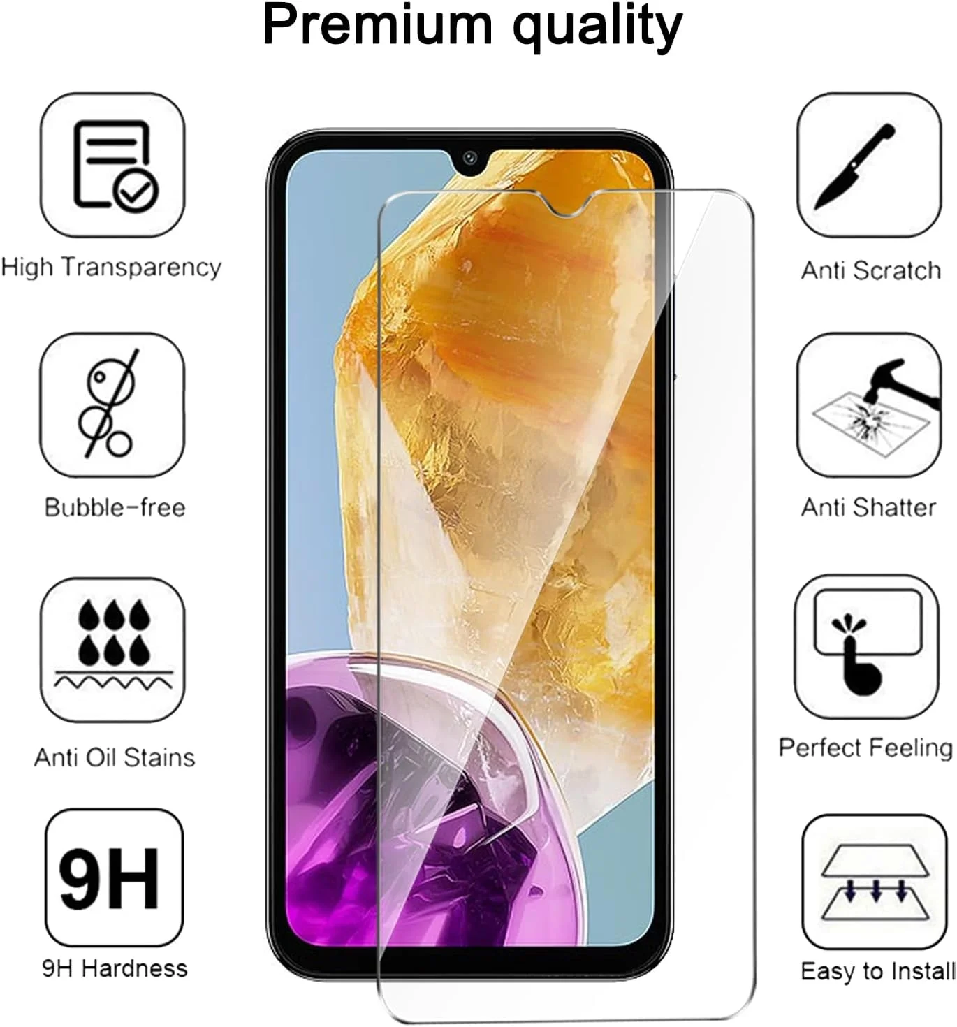 case for Samsung Galaxy M15 5G/F15 5G (6.5") Black mobile phone case + 3 pieces tempered glass protective film, case soft silicone TPU protective cover