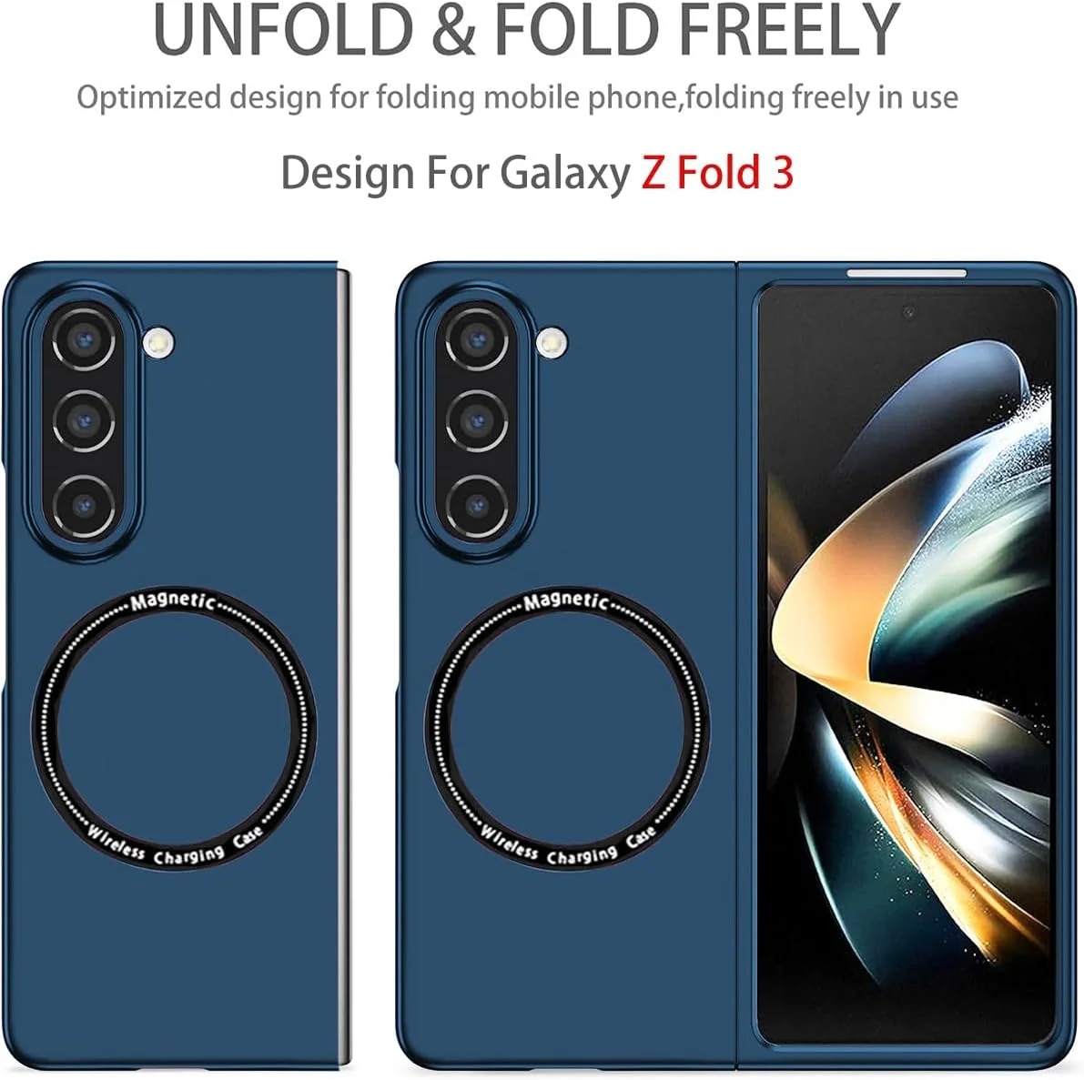 قاب محافظ مغناطیسی گوشی سامسونگ گلکسی زد فولد 3، شارژ بی‌سیم، ضد ضربه، ضد خش، باریک (آبی، زد فولد 3)
