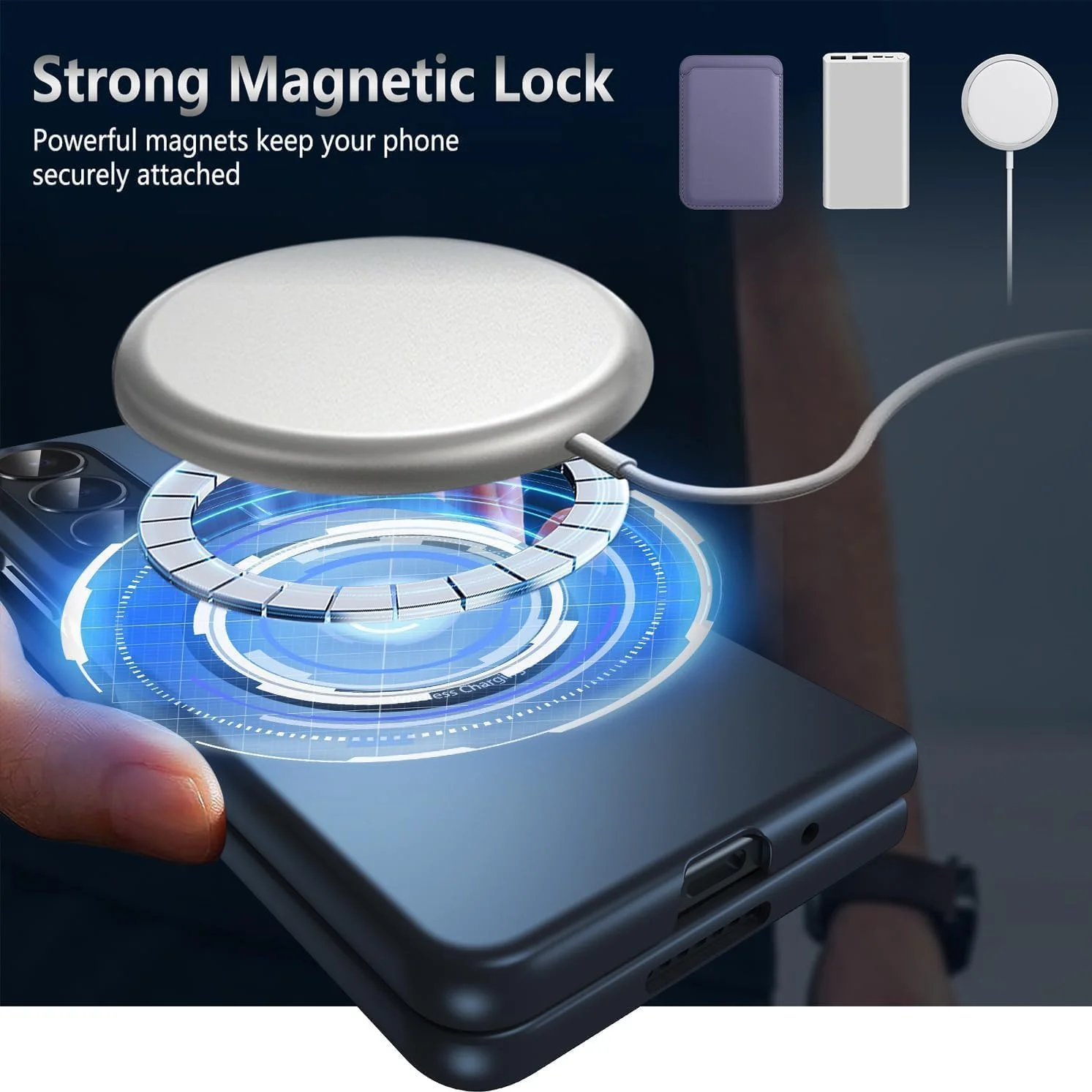 قاب محافظ مغناطیسی گوشی سامسونگ گلکسی زد فولد 3، شارژ بی‌سیم، ضد ضربه، ضد خش، باریک (آبی، زد فولد 3)