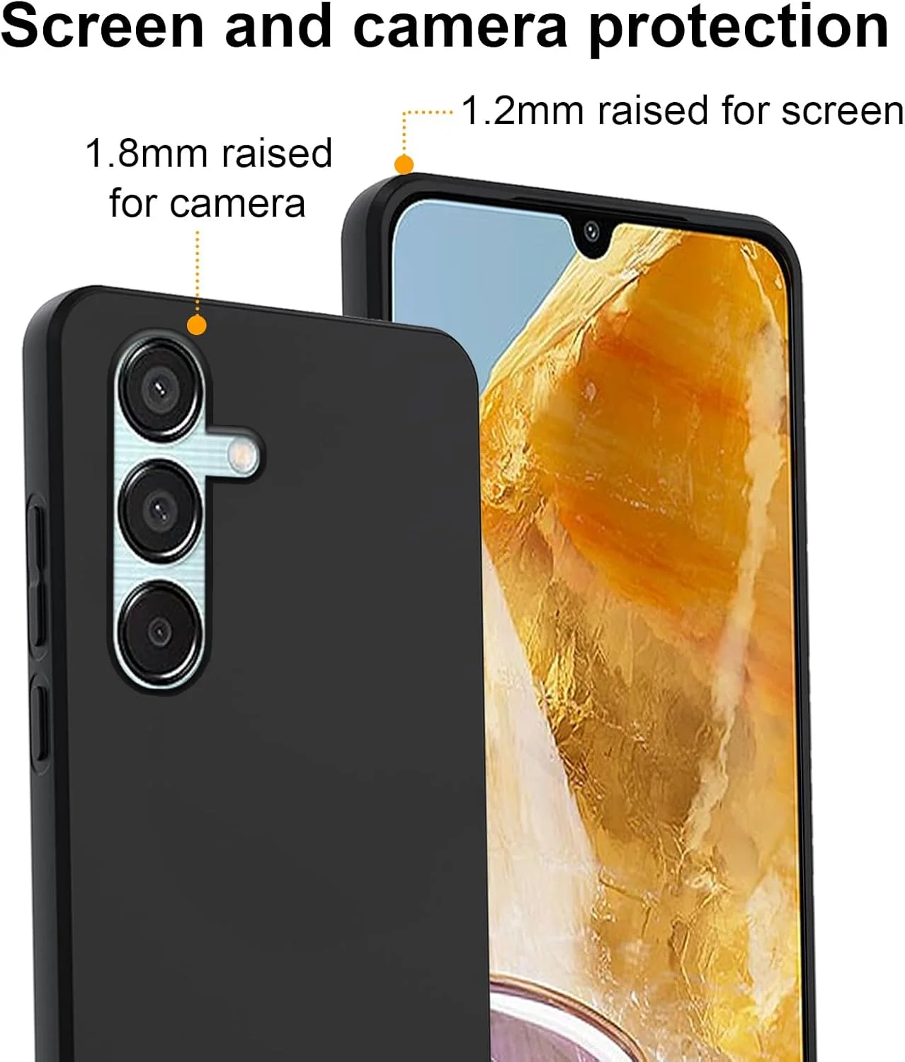 case for Samsung Galaxy M15 5G/F15 5G (6.5") Black mobile phone case + 3 pieces tempered glass protective film, case soft silicone TPU protective cover