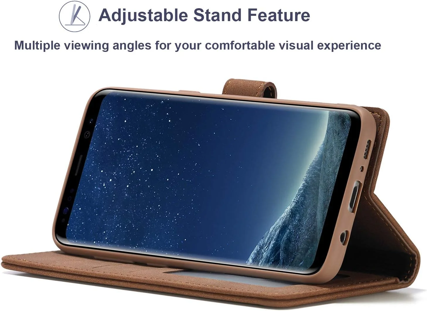 کیف چرمی ممتاز گوشی موبایل برای سامسونگ گلکسی اس 9 پلاس، با جای کارت، استند و محافظ مغناطیسی سازگار با گلکسی اس 9 پلاس - قهوه ای