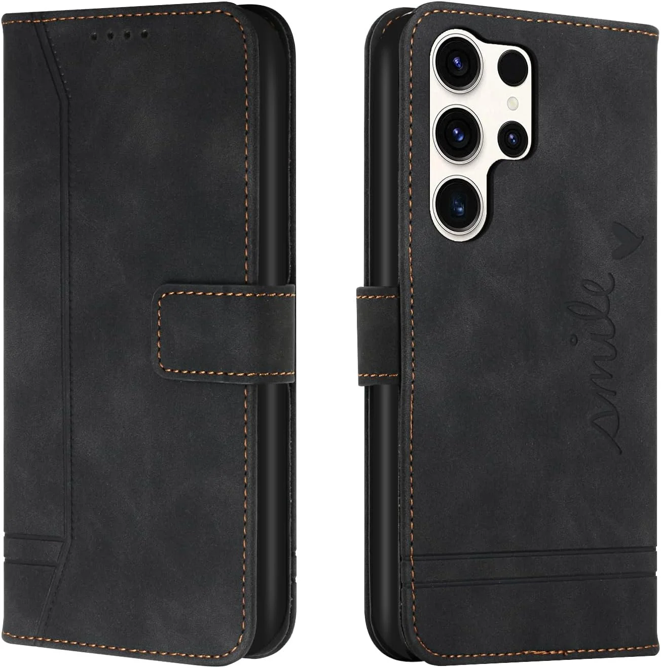 کاور محافظ چرمی تاشو مدل کیف پول با جای کارت و استند مغناطیسی [ضد ضربه TPU] مناسب برای گوشی سامسونگ گلکسی S24 Ultra (مشکی)