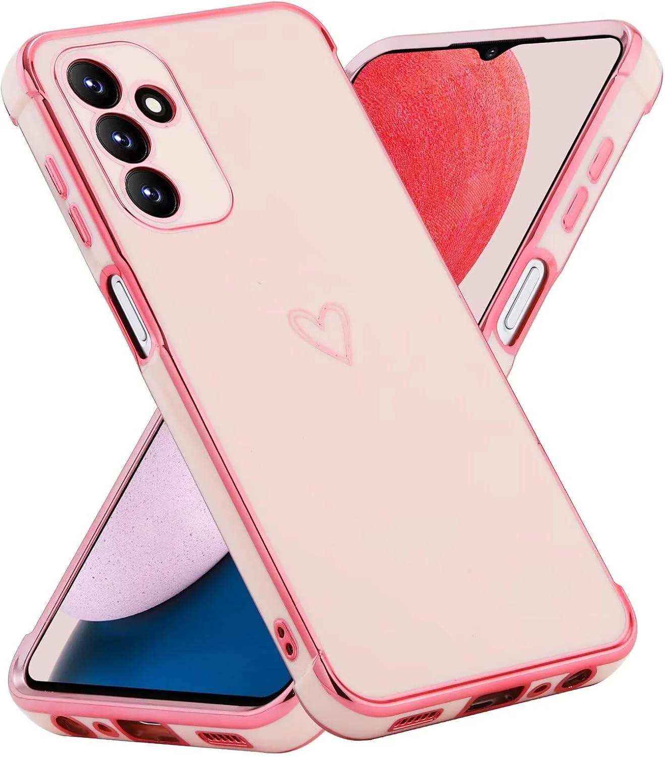 قاب گوشی سامسونگ گلکسی A15 5G EU با طرح قلب، قاب محافظ گوشی با روکش لوکس طرح قلب برای دختران و زنان، قاب سیلیکونی TPU ضد ضربه - صورتی