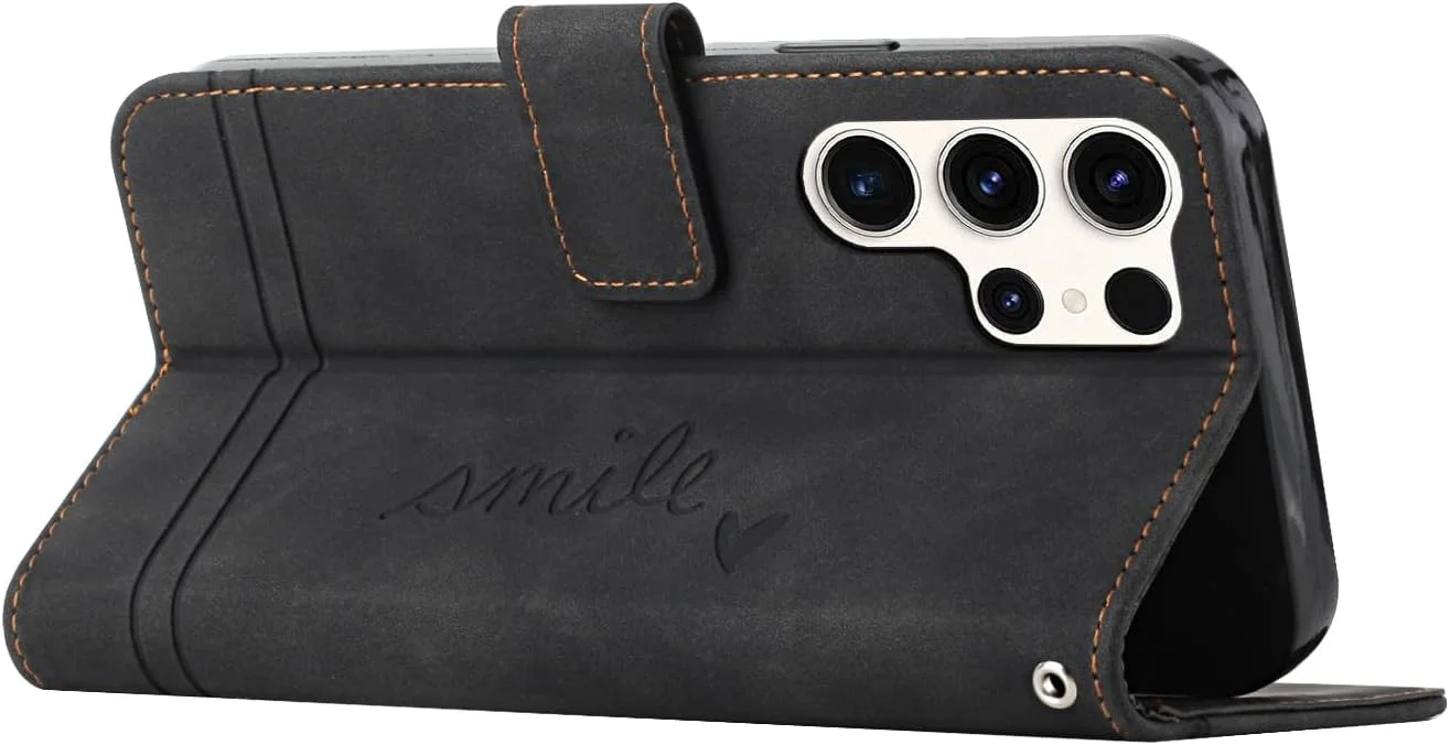 کاور محافظ چرمی تاشو مدل کیف پول با جای کارت و استند مغناطیسی [ضد ضربه TPU] مناسب برای گوشی سامسونگ گلکسی S24 Ultra (مشکی)