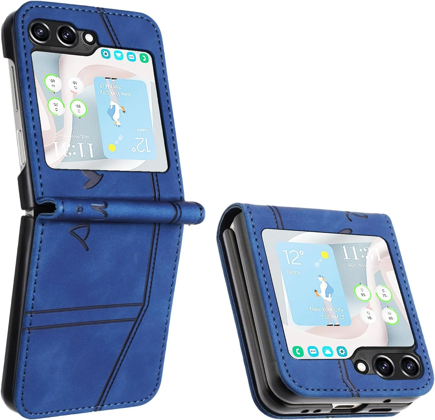 کاور چرمی کیف پول دار سازگار با گوشی سامسونگ گلکسی زد فلیپ 5 به همراه محافظ صفحه نمایش، دارای جای کارت، بست مغناطیسی و قابلیت استند (آبی)