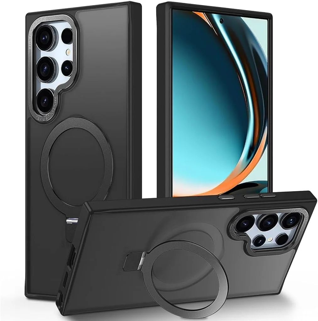 کاور محافظ گوشی سامسونگ گلکسی S25 Ultra برند HASTHIP، کاور مات با استند حلقه ای مغناطیسی، بامپر TPU 2 در 1، ضد ضربه و سازگار با شارژ بی سیم
