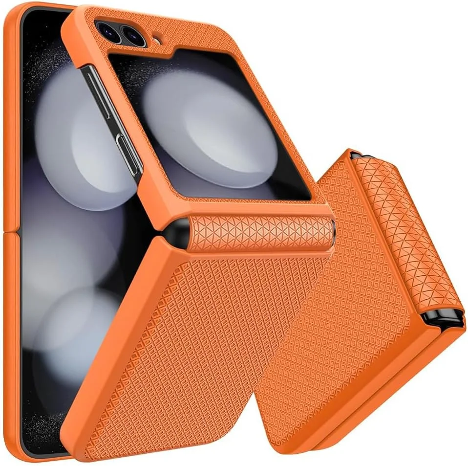 قاب گوشی تاشو HASTHIP سازگار با گوشی سامسونگ گلکسی زد فلیپ 6، طراحی لولای جمع شونده یک تکه، ضد لغزش، قاب گوشی شیک با برش نمایشگر بیرونی، نارنجی