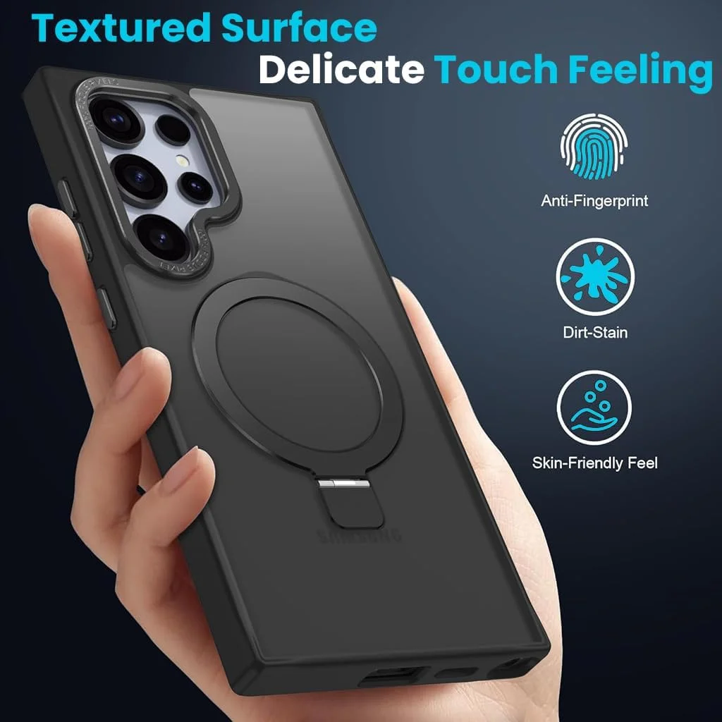 کاور محافظ گوشی سامسونگ گلکسی S25 Ultra برند HASTHIP، کاور مات با استند حلقه ای مغناطیسی، بامپر TPU 2 در 1، ضد ضربه و سازگار با شارژ بی سیم