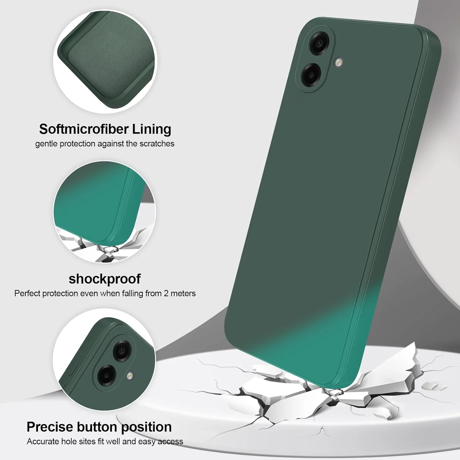 قاب سیلیکونی GiiYoon برای گوشی سامسونگ گلکسی A07 4G، قاب محافظ فوق العاده نازک با لایه داخلی فیبری و محافظت از دوربین، سبز