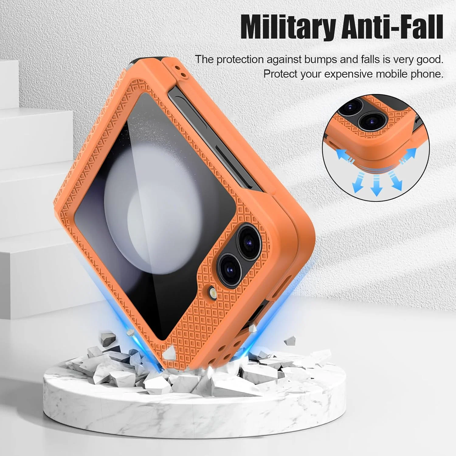 قاب گوشی تاشو HASTHIP سازگار با گوشی سامسونگ گلکسی زد فلیپ 6، طراحی لولای جمع شونده یک تکه، ضد لغزش، قاب گوشی شیک با برش نمایشگر بیرونی، نارنجی