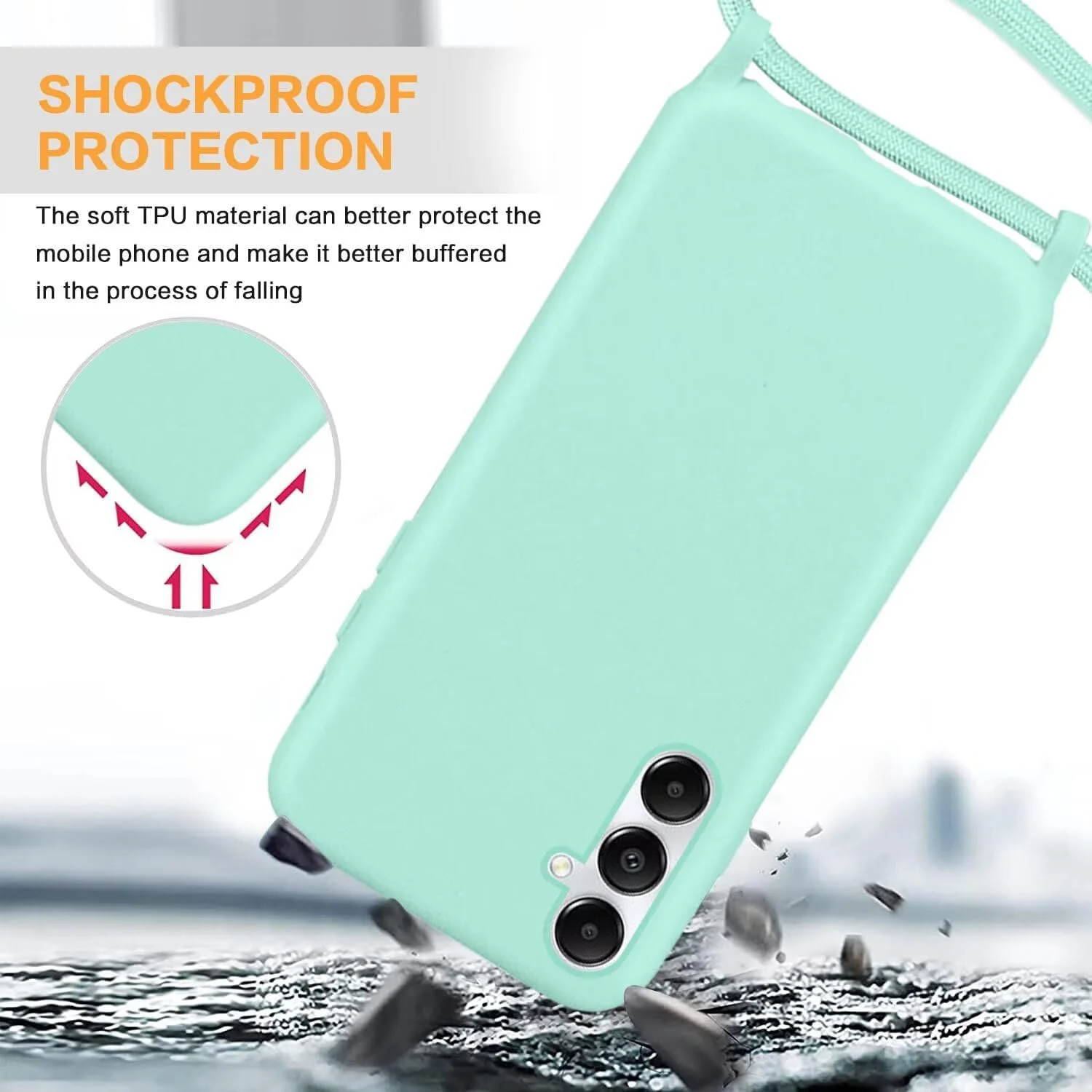 قاب GoodcAcy به همراه بند برای گوشی سامسونگ گلکسی A54، قاب سیلیکونی مایع با بند آویز قابل تنظیم گردنبندی برای سامسونگ گلکسی A54، سبز نعنایی