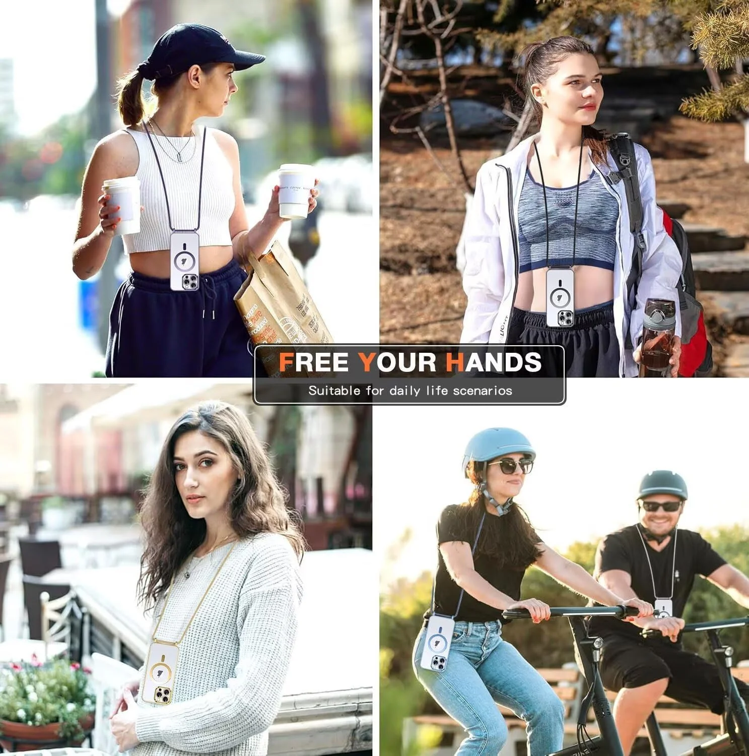 کاور شفاف با بند گردنی برای سامسونگ گلکسی A25 با آهنربا، کاور نرم و باریک با بند آویز قابل تنظیم روی شانه، ضد ضربه - آبی