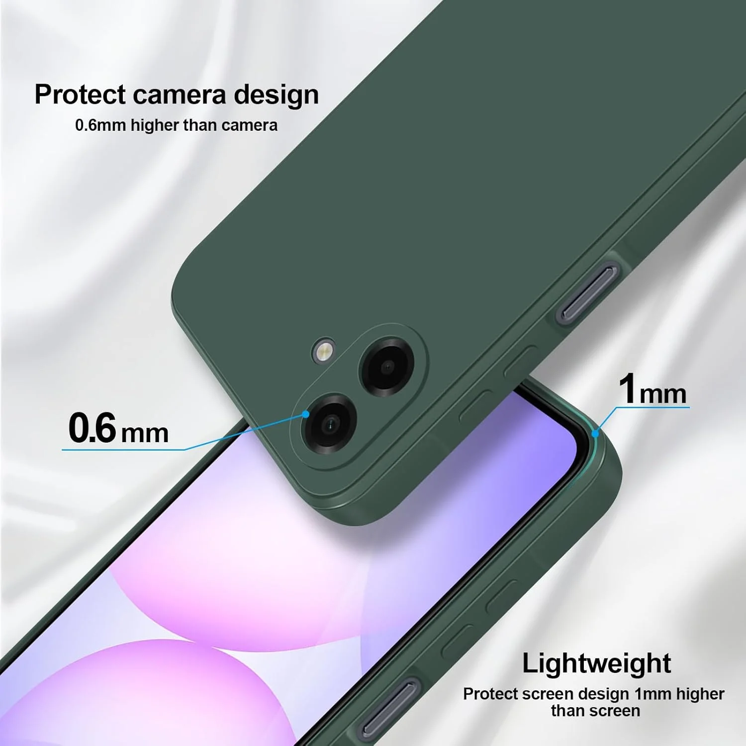 قاب سیلیکونی GiiYoon برای گوشی سامسونگ گلکسی A07 4G، قاب محافظ فوق العاده نازک با لایه داخلی فیبری و محافظت از دوربین، سبز