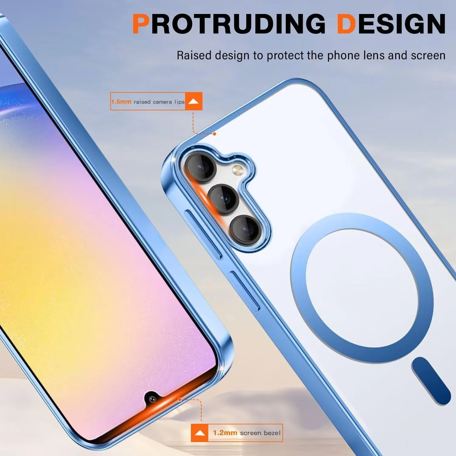 کاور شفاف با بند گردنی برای سامسونگ گلکسی A25 با آهنربا، کاور نرم و باریک با بند آویز قابل تنظیم روی شانه، ضد ضربه - آبی