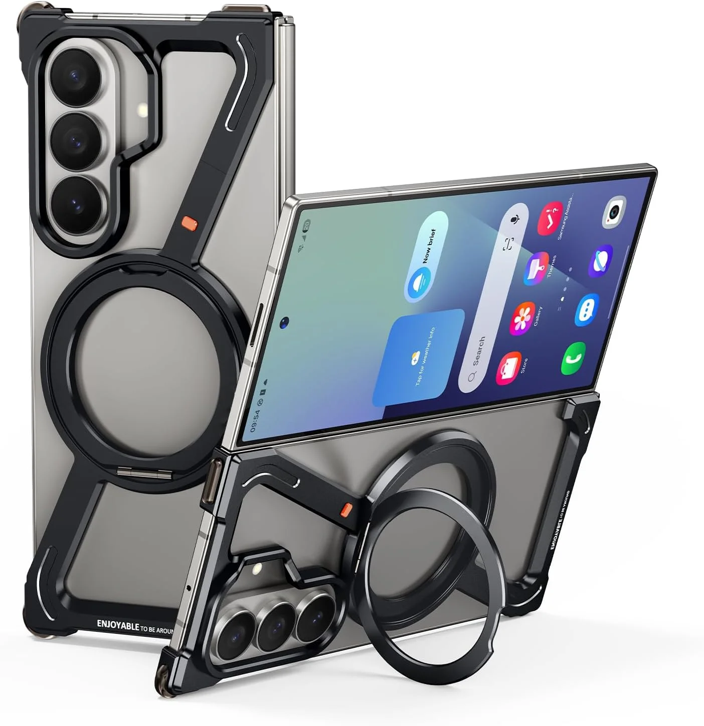 قاب محافظ بدون فریم مدل Z شکل برای گوشی سامسونگ گلکسی زد فولد 7، دارای پایه نگهدارنده فلزی مغناطیسی چرخان 360 درجه، پوشش محافظ ضربه گیر مینیمالیستی بدون حاشیه برای زد فولد 7 (مشکی)