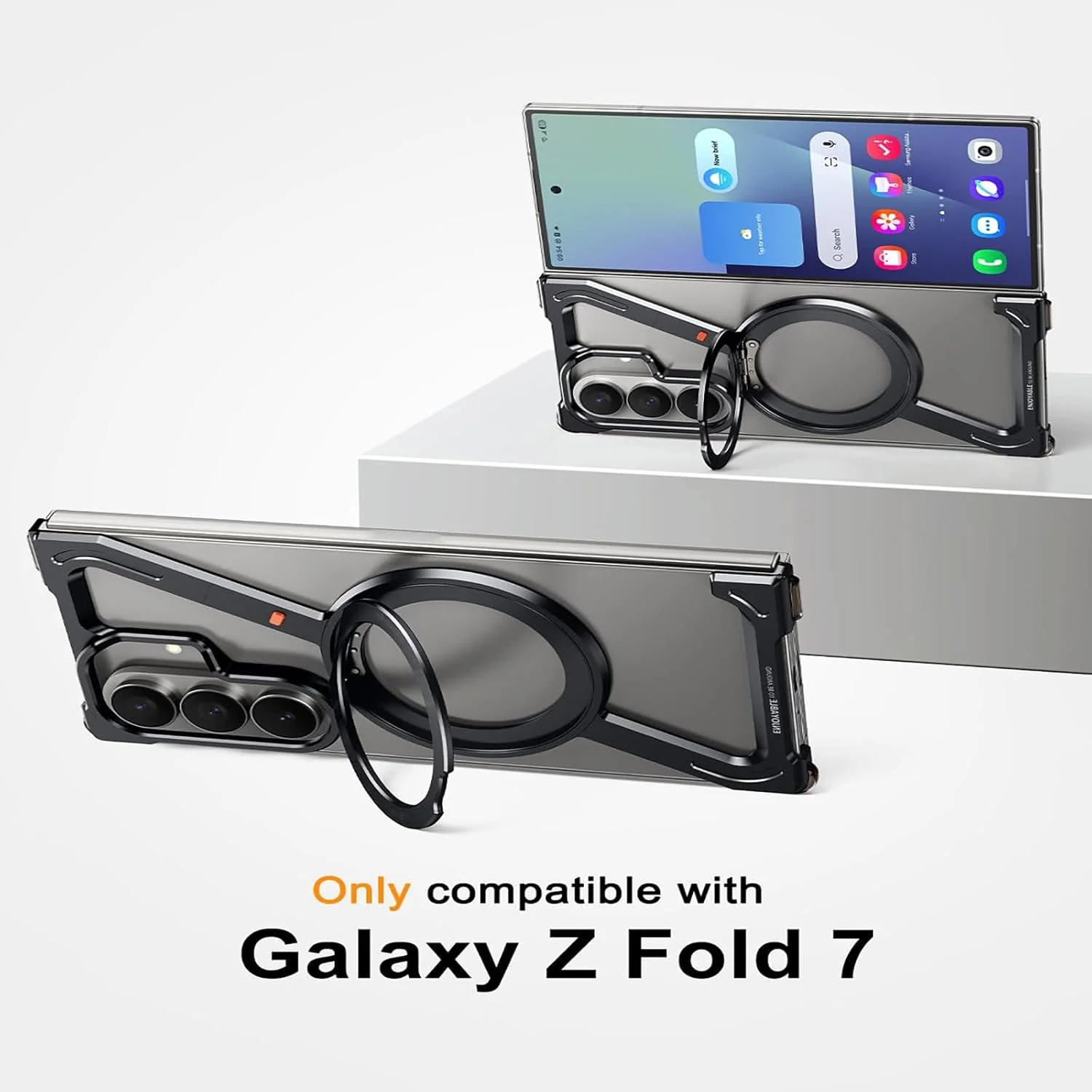 قاب محافظ بدون فریم مدل Z شکل برای گوشی سامسونگ گلکسی زد فولد 7، دارای پایه نگهدارنده فلزی مغناطیسی چرخان 360 درجه، پوشش محافظ ضربه گیر مینیمالیستی بدون حاشیه برای زد فولد 7 (مشکی)