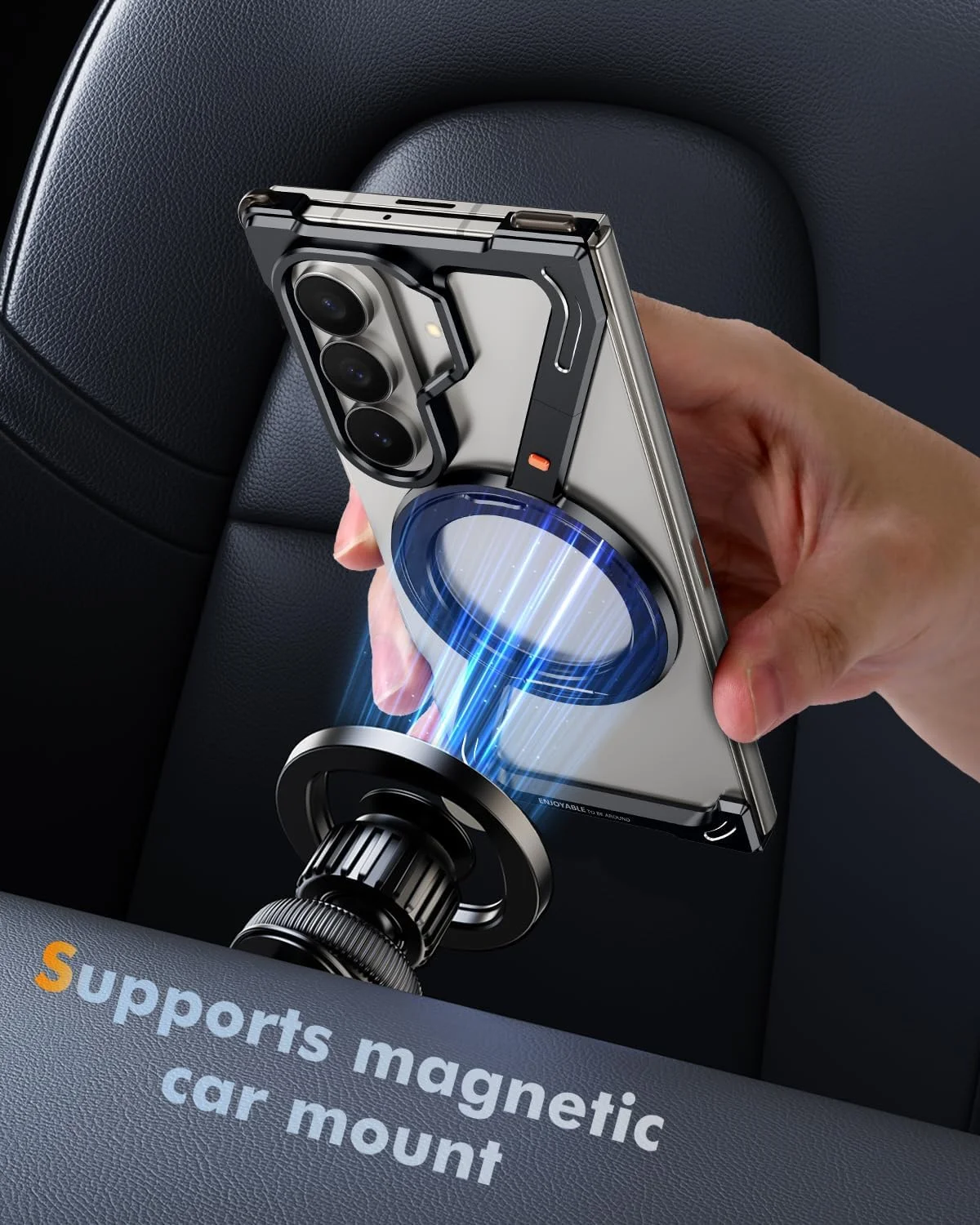 قاب محافظ بدون فریم مدل Z شکل برای گوشی سامسونگ گلکسی زد فولد 7، دارای پایه نگهدارنده فلزی مغناطیسی چرخان 360 درجه، پوشش محافظ ضربه گیر مینیمالیستی بدون حاشیه برای زد فولد 7 (مشکی)