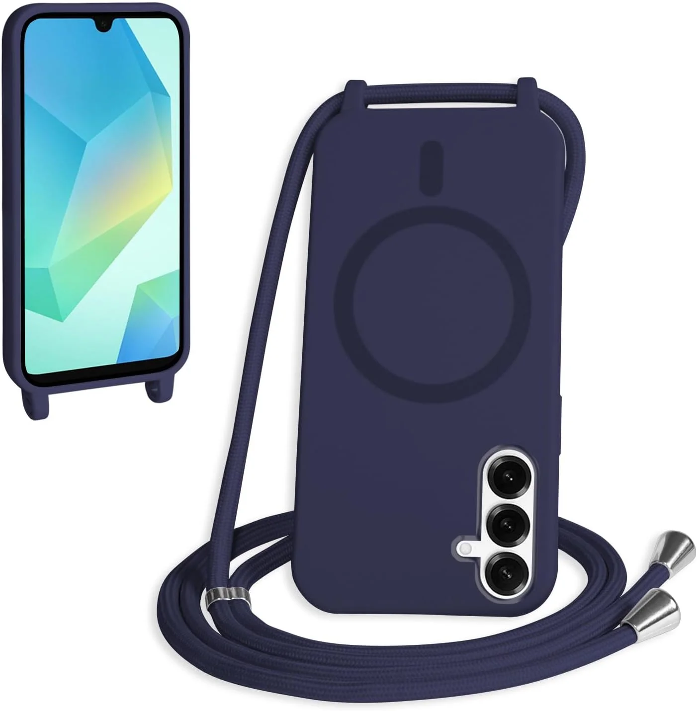 کیف مگنتی FMPCUON با بند برای سامسونگ گلکسی A26، کاور محافظ کامل گوشی با بند قابل تنظیم، آبی