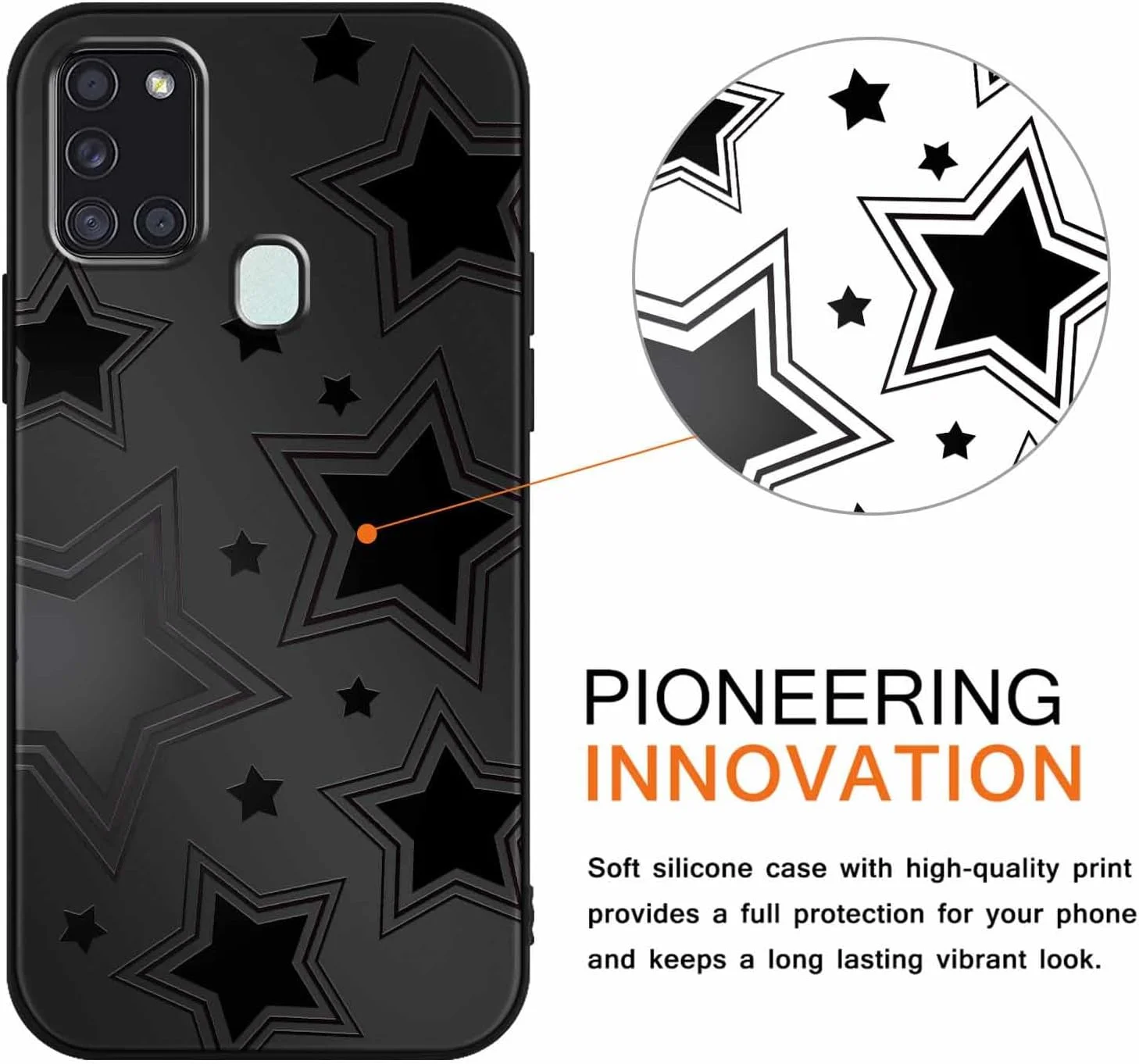 کاور گوشی طرح دار مشکی فوناری، سازگار با گوشی سامسونگ گلکسی A03s 4G 6.5 اینچی، سیلیکونی نرم و باریک با طرح ستاره ای، محافظ ضربه گیر
