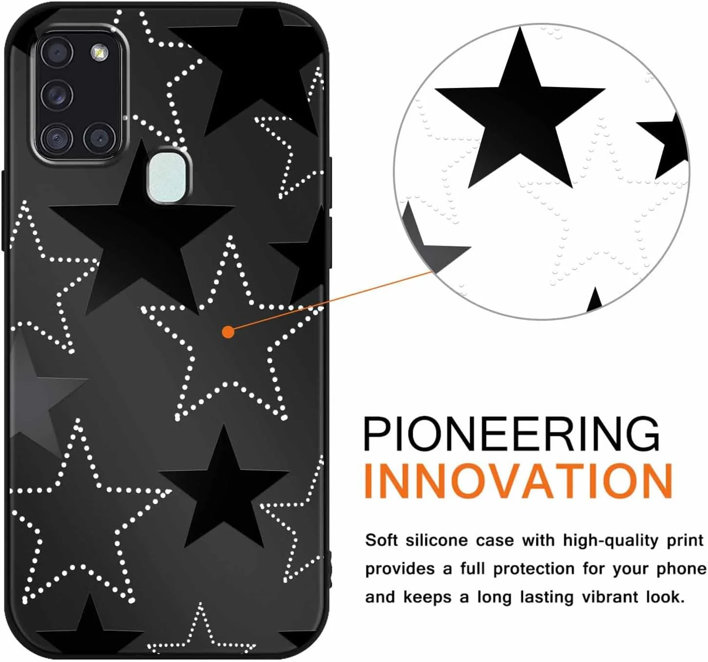 کاور گوشی طرح دار مشکی فوناری، سازگار با گوشی سامسونگ گلکسی A03s 4G 6.5 اینچی، سیلیکونی نرم و باریک با طرح ستاره ای، محافظ ضربه گیر